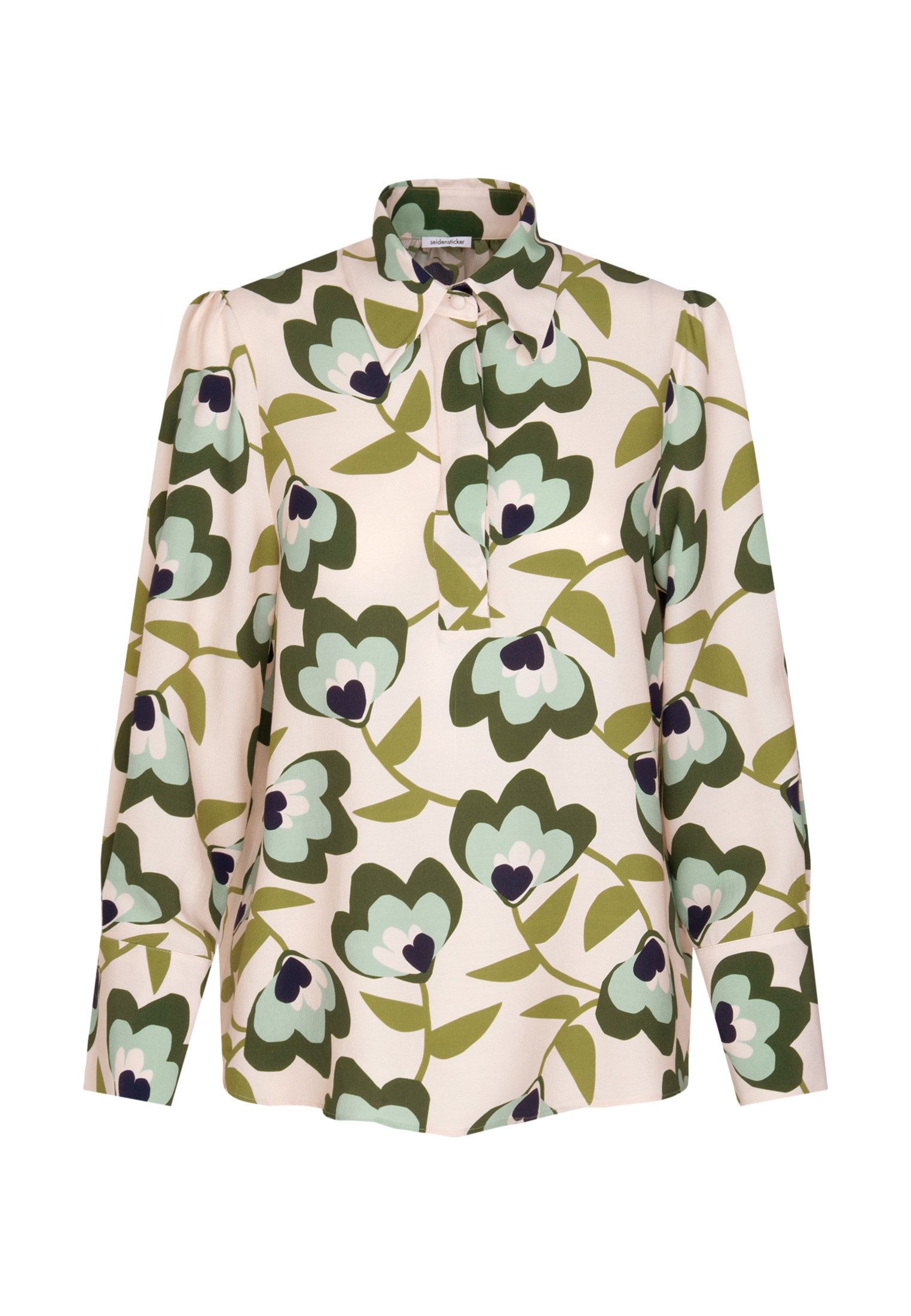 seidensticker Overhemdblouse Zwarte roos Lange mouwen kraag print