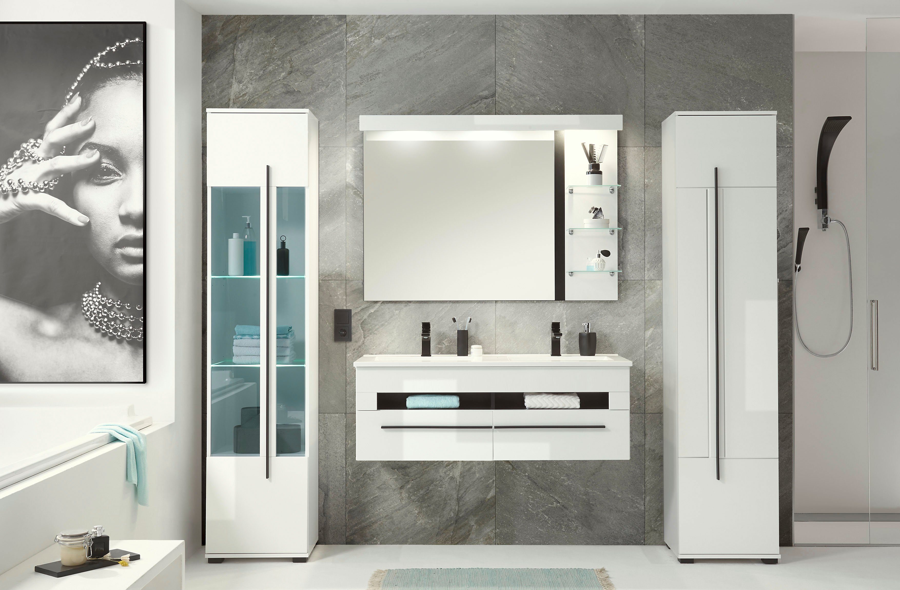 INOSIGN Hoge kast Cantara, Badschrank in Hochglanz Weiß, Hochschrank im modernen Design