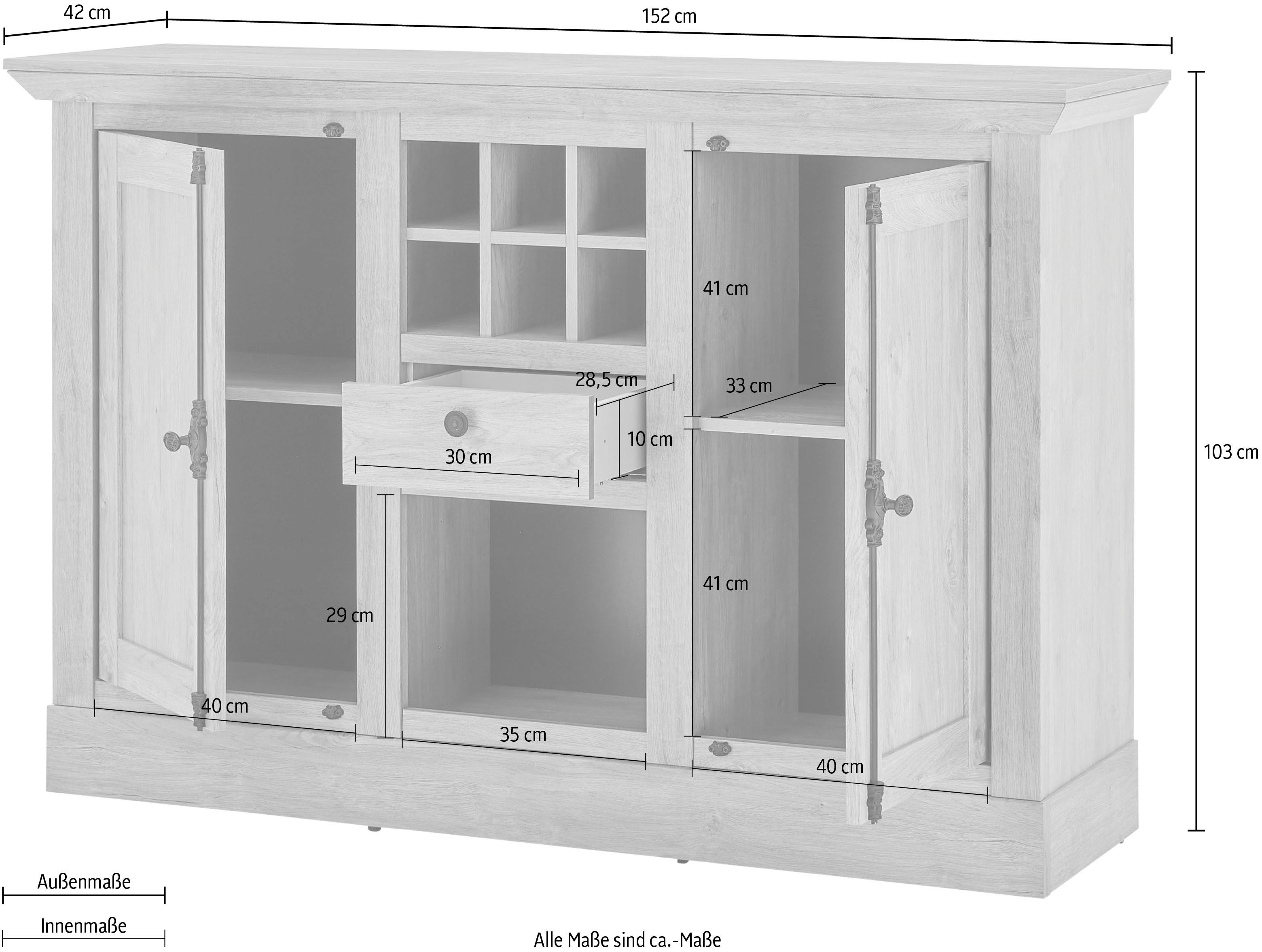 Home affaire Highboard Cornwall, commode in landelijke stijl, kast, sideboard, eiken decor (1 stuk)