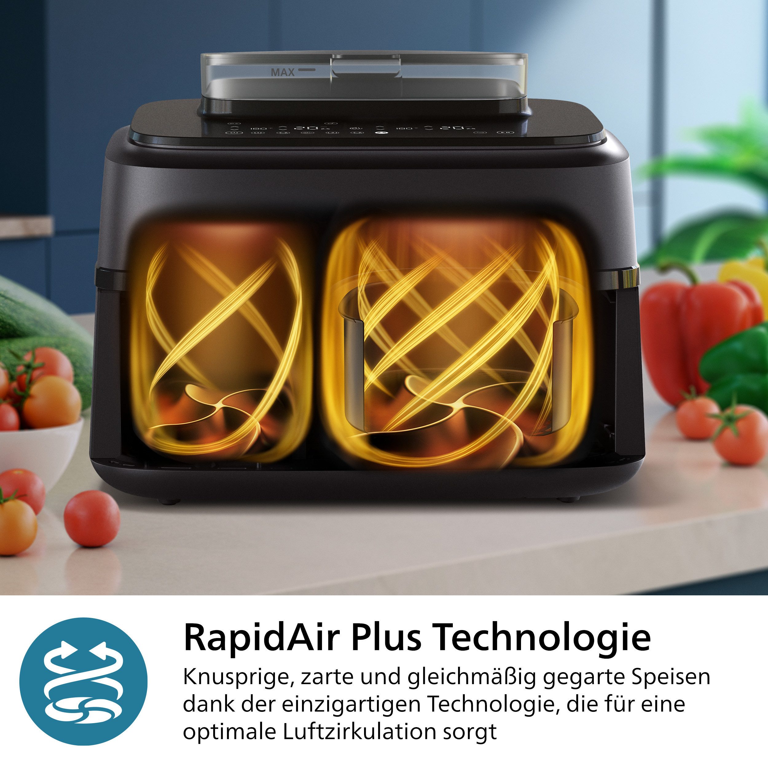 Philips Airfryer Steam Airfryer 5000 Dual Basket NA555/00, Airfryen & Dampfgaren, 3L+6L