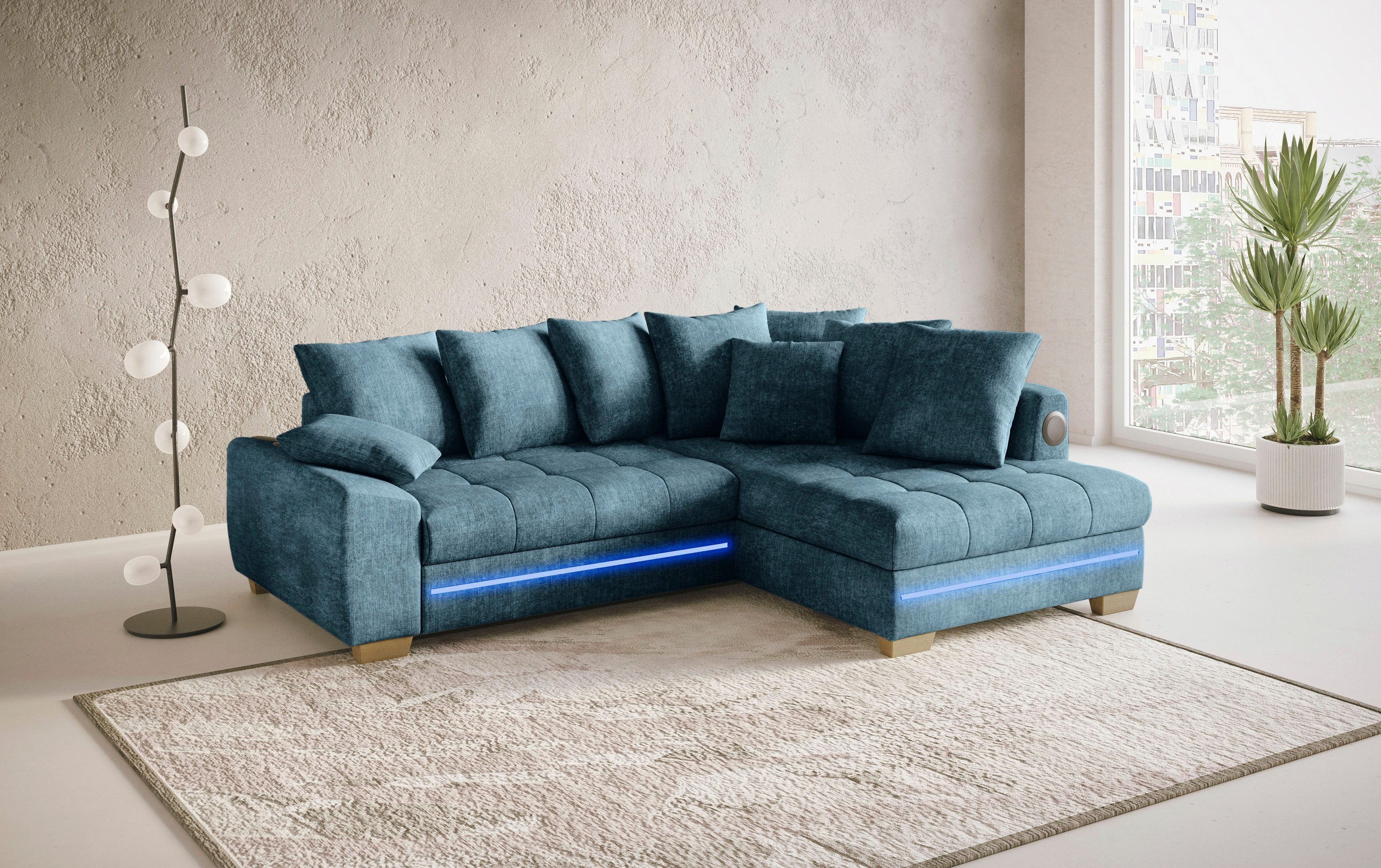 Mr. Couch Hoekbank Nikita II, L-vorm met koudschuim, rgb-led, geluidssysteem, optioneel met bed, bedlade