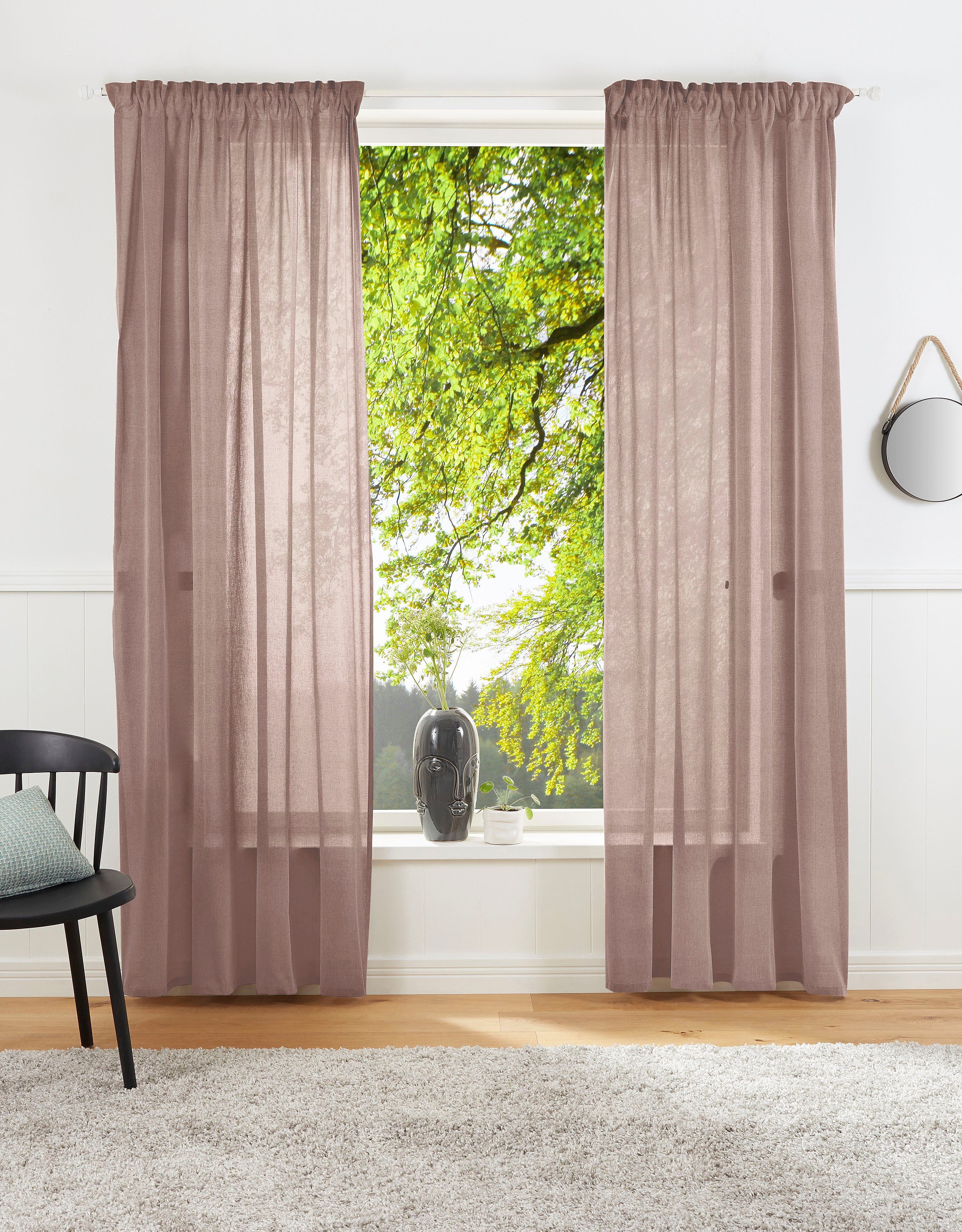 LeGer Home by Lena Gercke Gordijn Lanea Linnenlook, 1 sjaal, verschillende maten (1 stuk) kant & klaar gordijnen maat 1 bruin