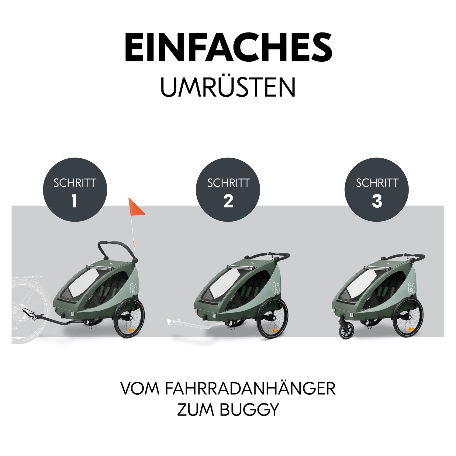 Hauck Kinderen fiets aanhanger 2in1 Bike Trailer und Buggy Dryk Duo Plus, dark green