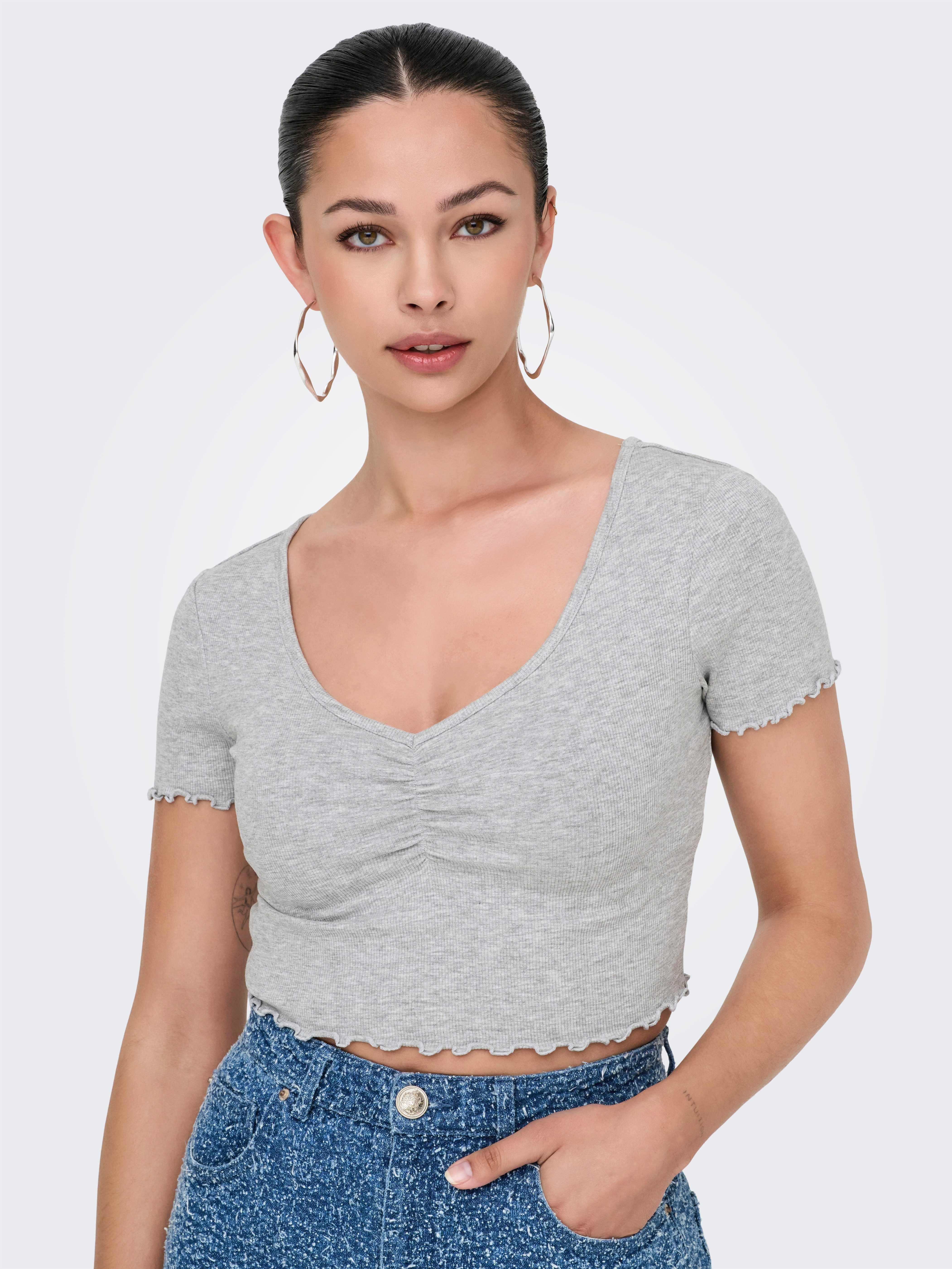 Only Shirt met korte mouwen ONLBETTY S/S V-NECK TOP CC JRS