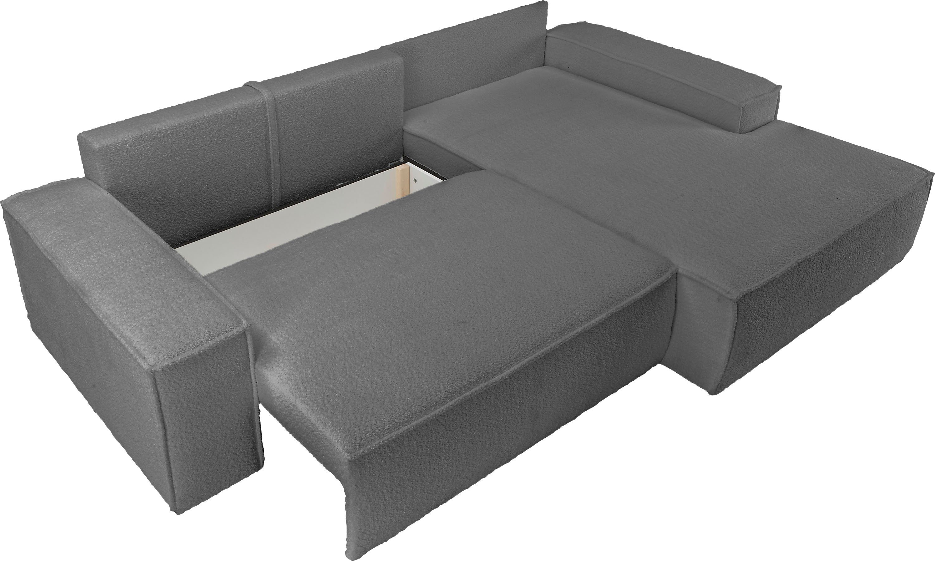 andas Hoekbank Finnley slaapbank 267 cm in Bouclé, fijne structuur en cord, L-vorm