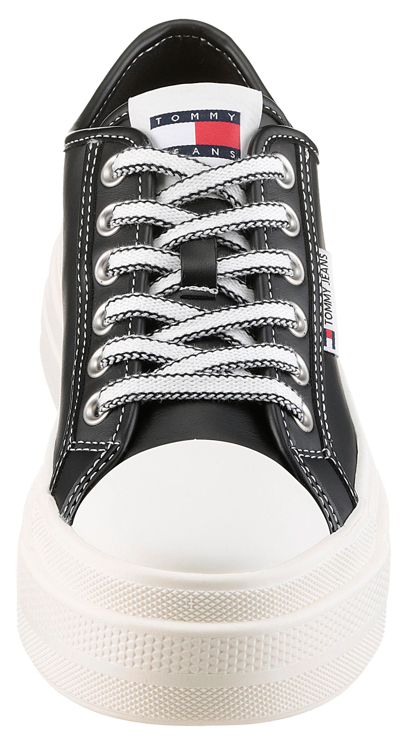 TOMMY JEANS Plateausneakers TJW FOXING VULC LC LEATHER , vrijetijdsschoen, lage schoen, veterschoen, contrast-veters