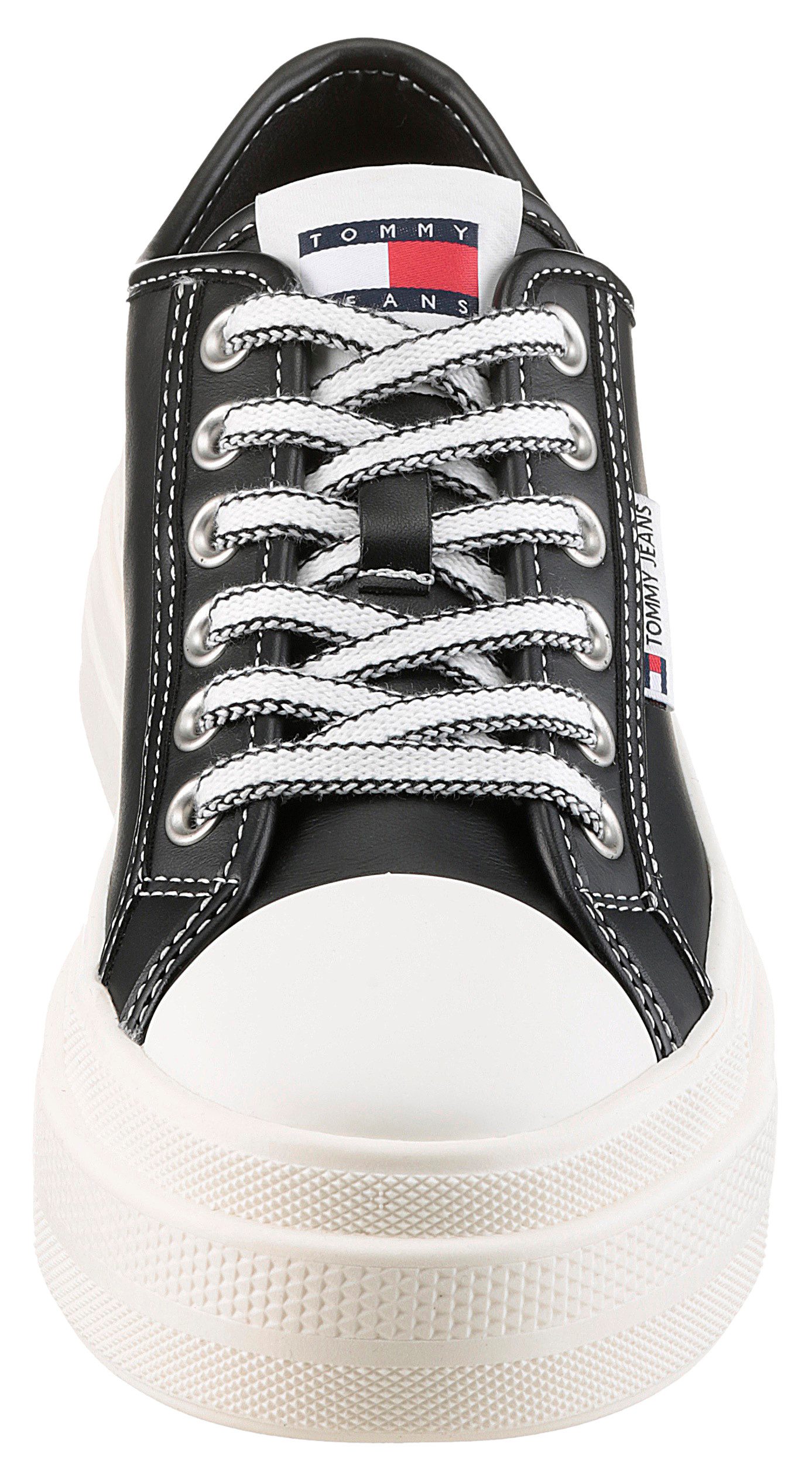 TOMMY JEANS Plateausneakers TJW FOXING VULC LC LEATHER vrijetijdsschoen lage schoen veterschoen contrast-veters