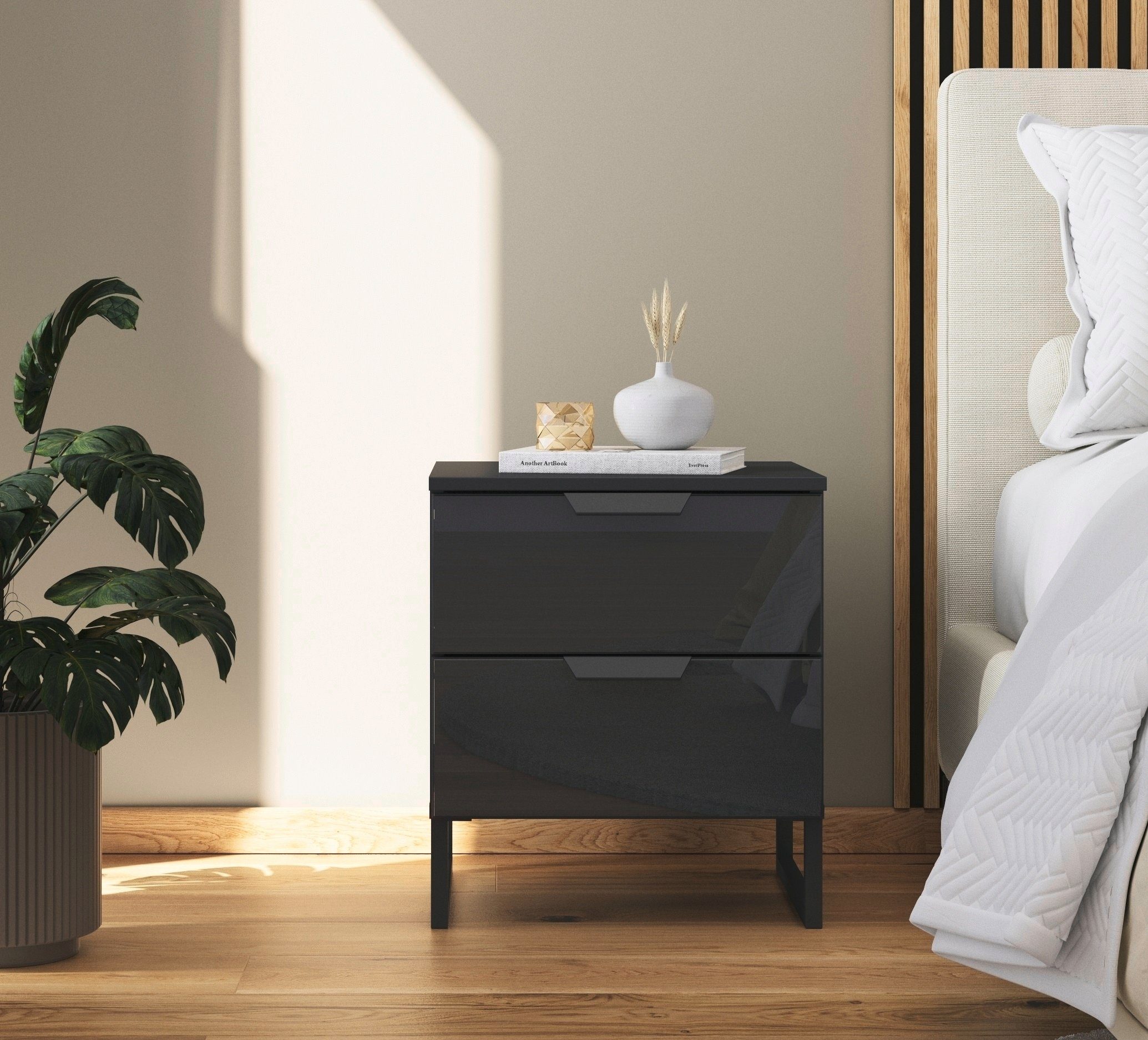 rauch Nachtkastje Modern by Aditio met glazen front en sledevoet, 2 lades met softclose-functie