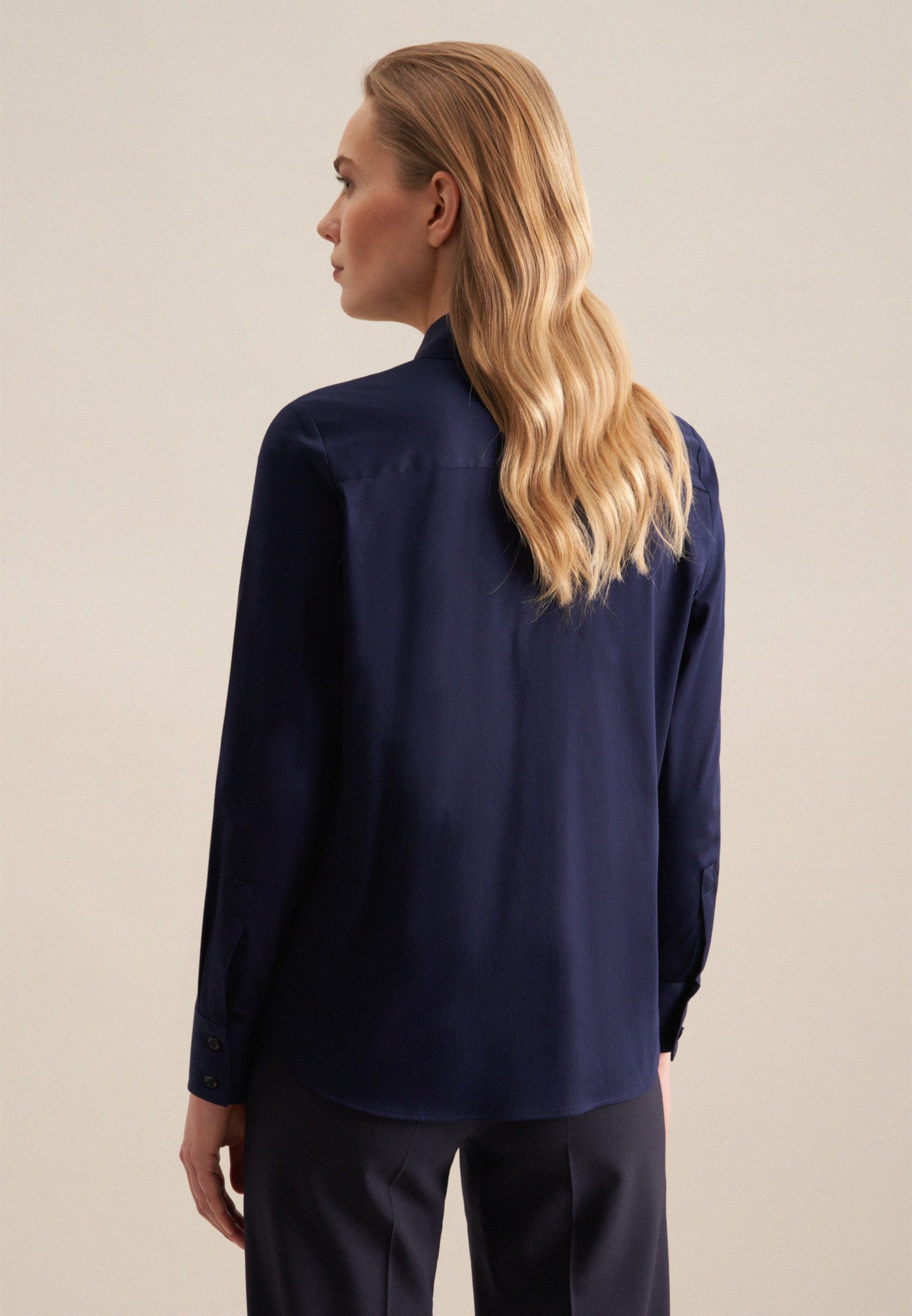 seidensticker Overhemdblouse Zwarte roos Lange mouwen kraag uni