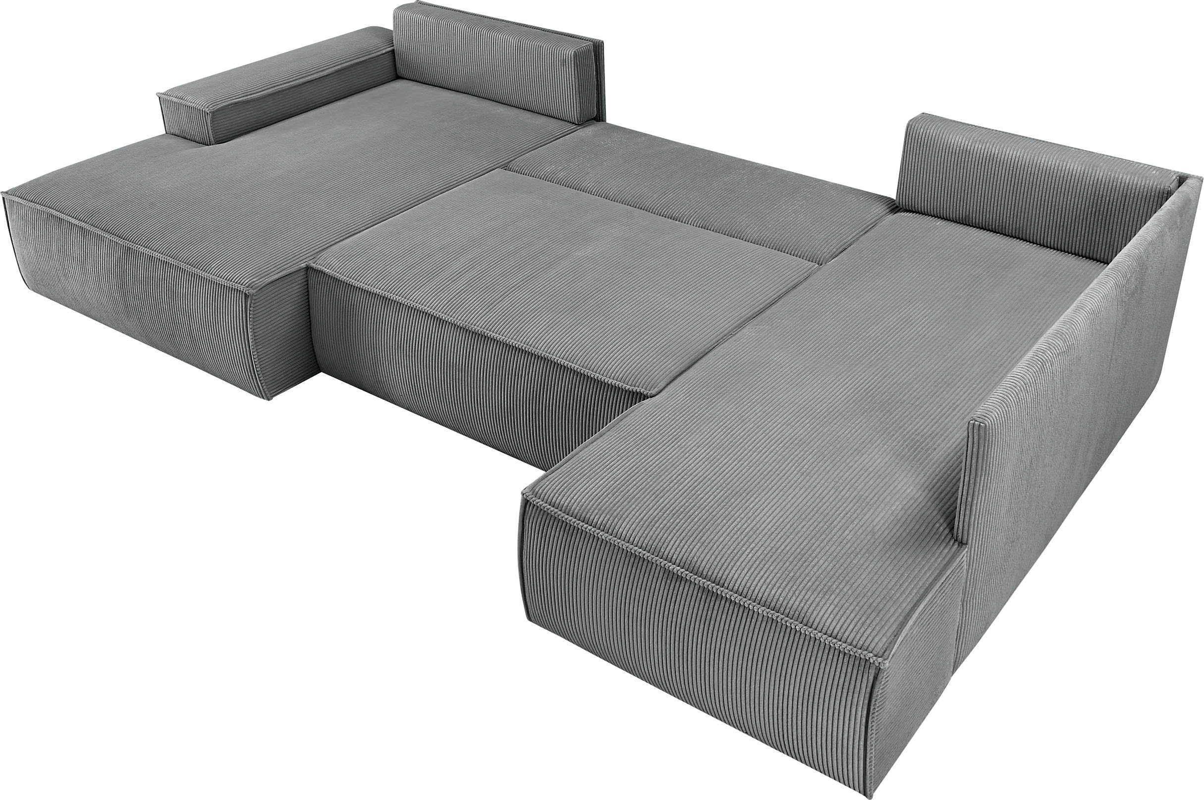 Home affaire Zithoek SHERWOOD 329 cm, U-vorm, slaapbank, Slaapfunctie met bedkist (194x139 cm), cord, vintage, fluweel