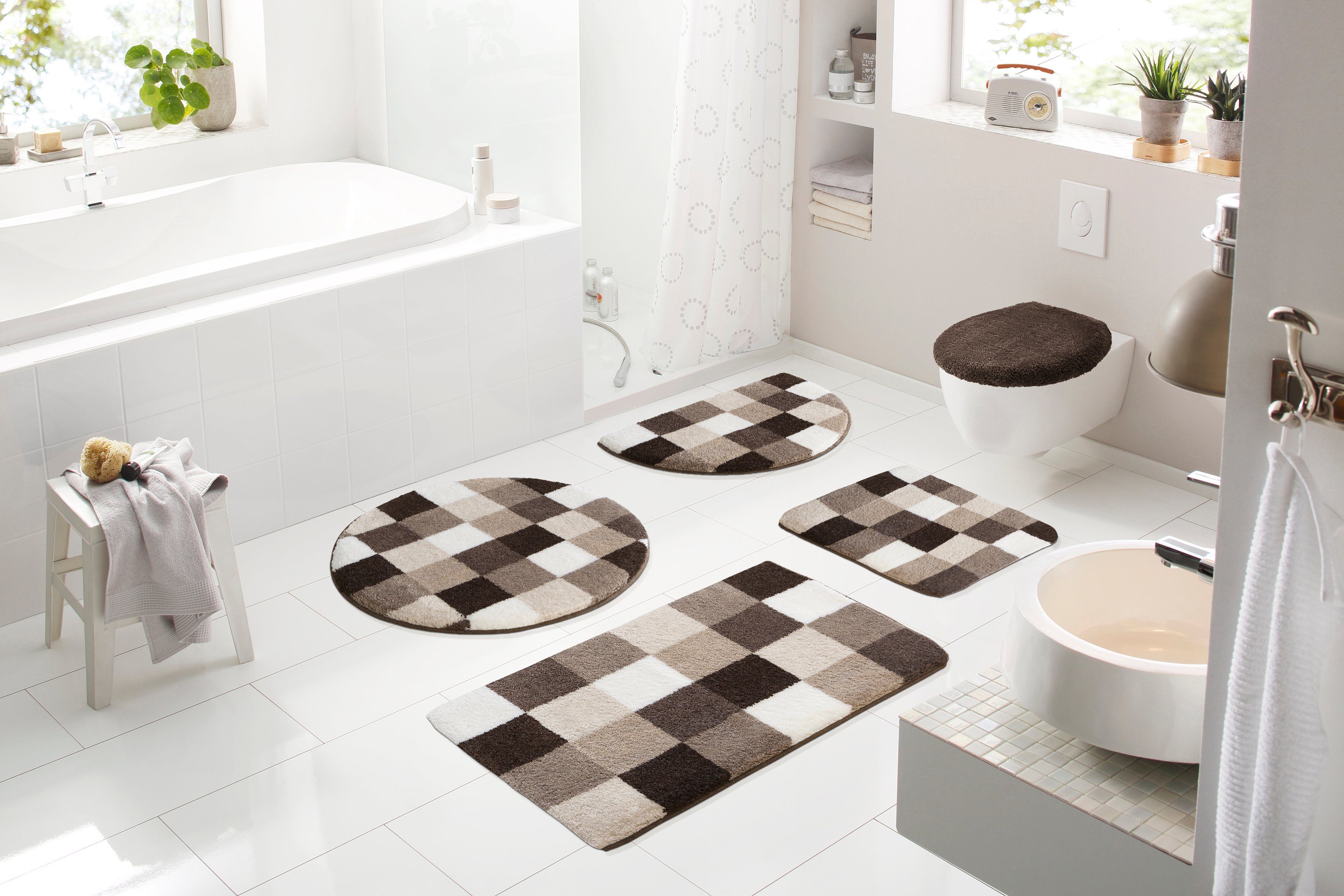 Grund Badmat Mosaik, Badvorleger, Badezimmer Teppich, sehr weich aangenaam zacht, ook verkrijgbaar als 3-delig set, made in europe