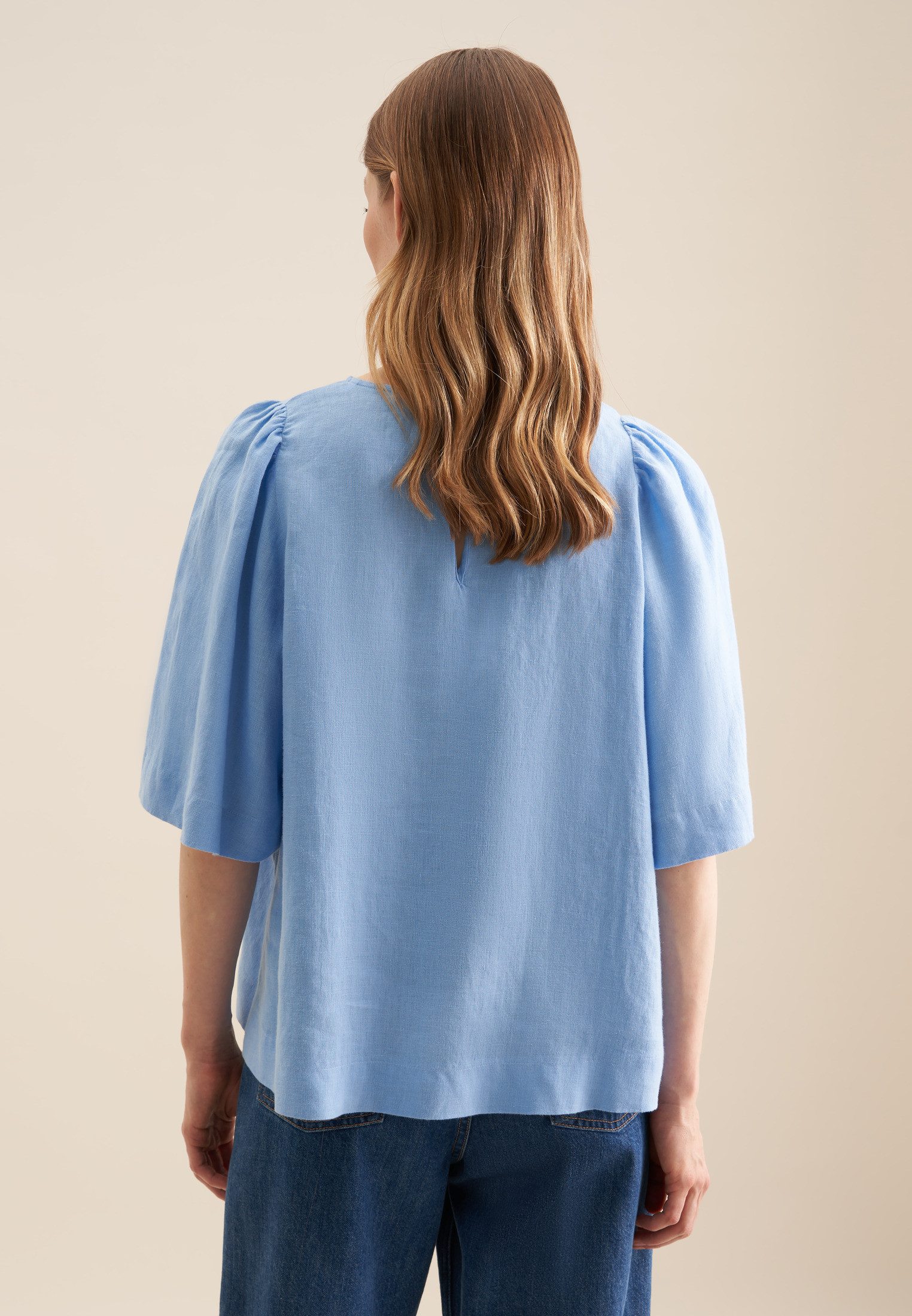 seidensticker Shirtblouse Zwarte roos Korte mouwen ronde hals uni