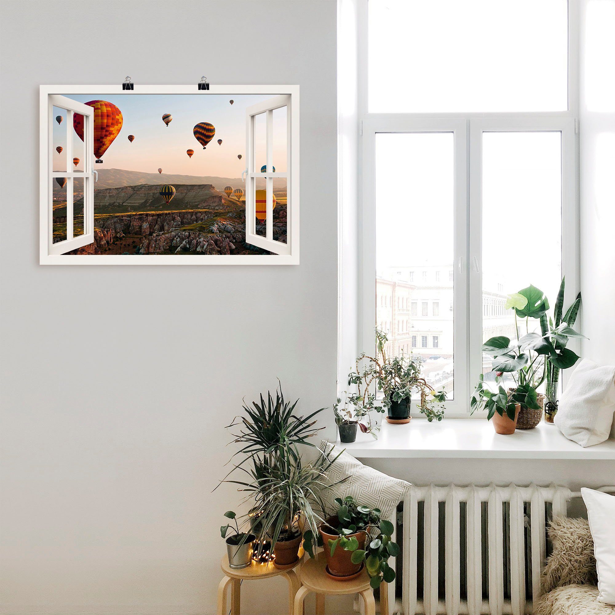 Artland Artprint Blik uit het venster Cappadocië ballonvaart als poster, muursticker in verschillende maten