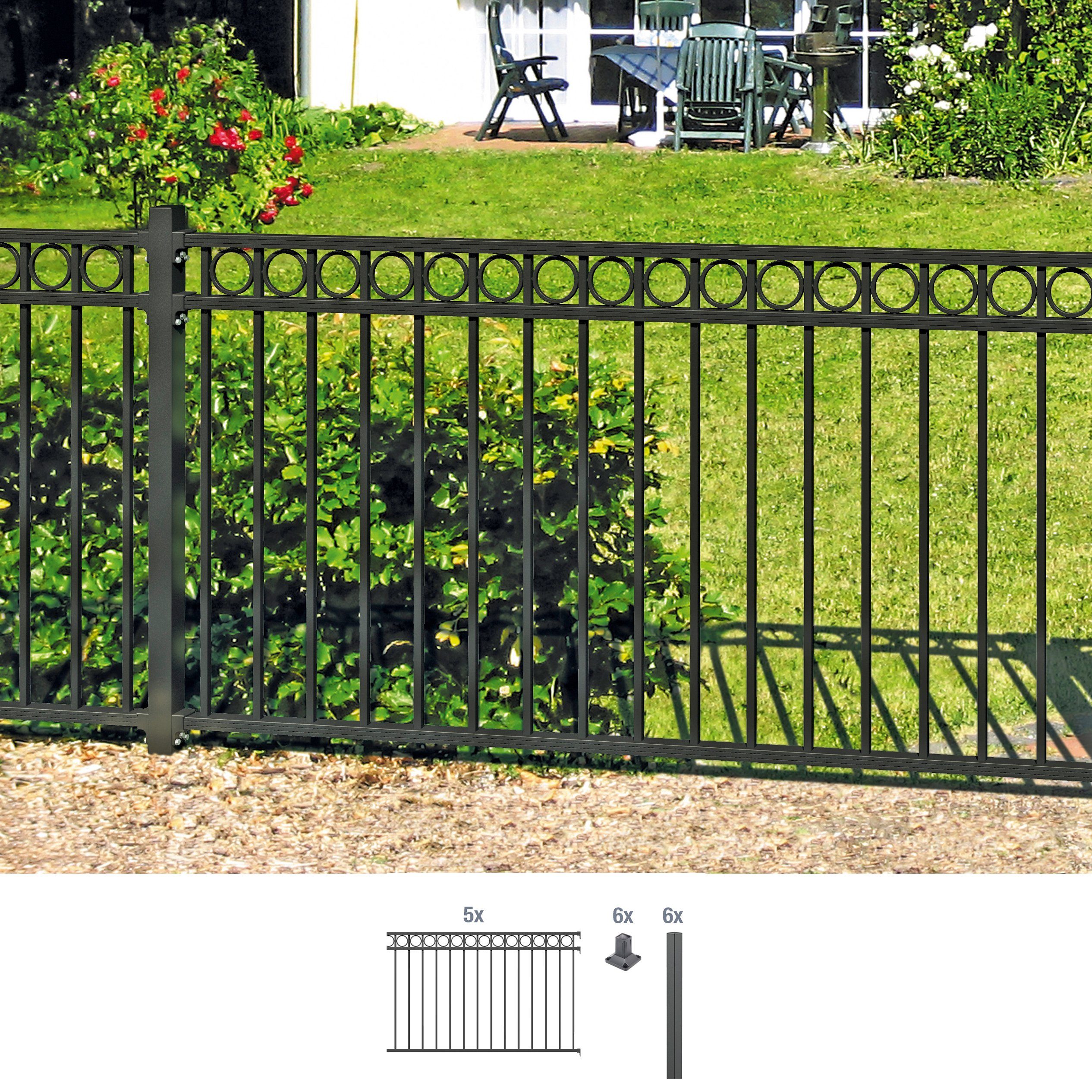 GAH Alberts Metalen hek Circle Hoogte: 100 en 120 cm, totale lengte: 10 m, om vast te schroeven (set) hekken maat 10 m x 100 cm grijs