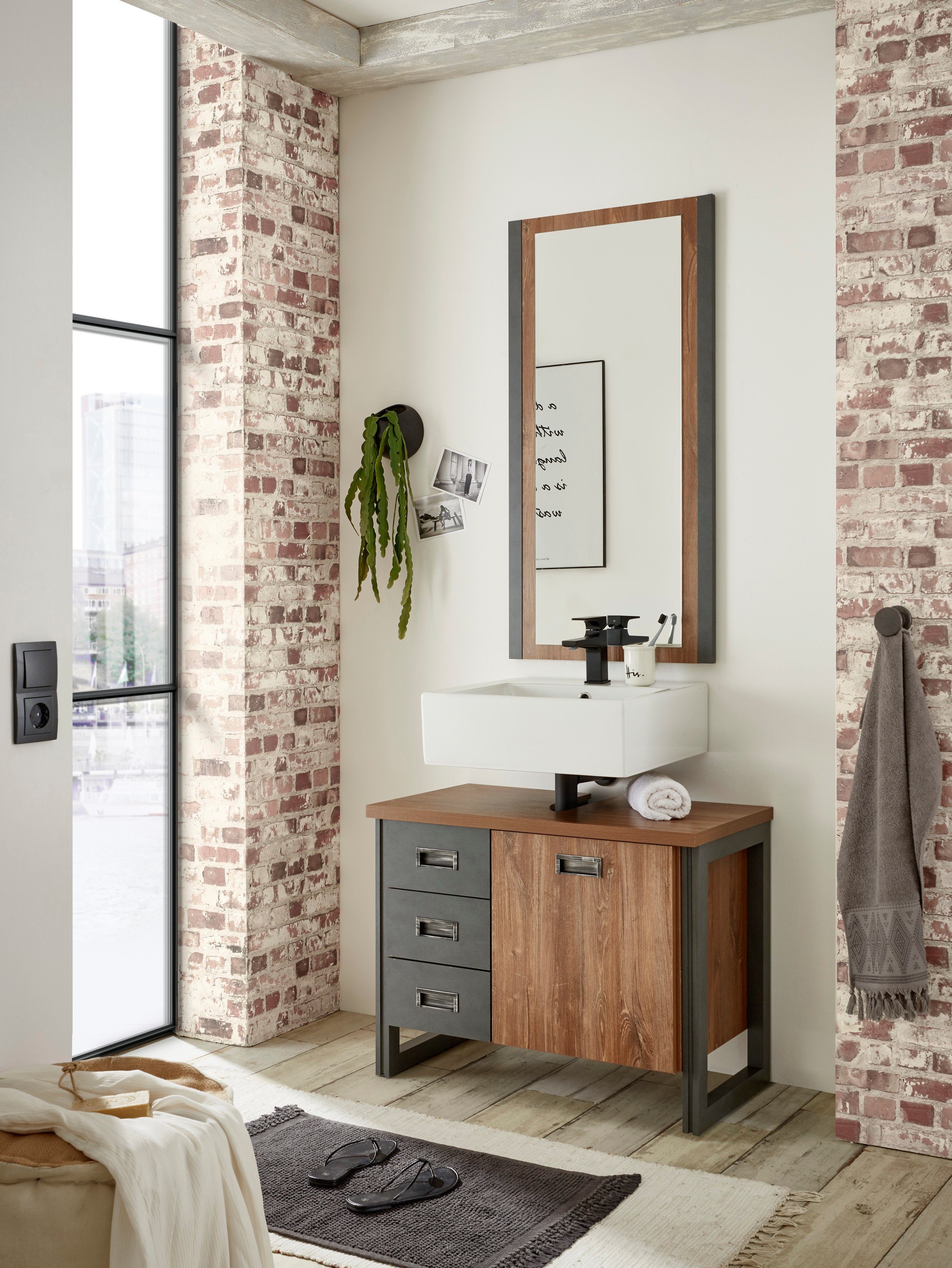 Home affaire Badkamerserie Detroit, badkamer in industriële stijl, 2-delig badkamer (set, 2-delig)