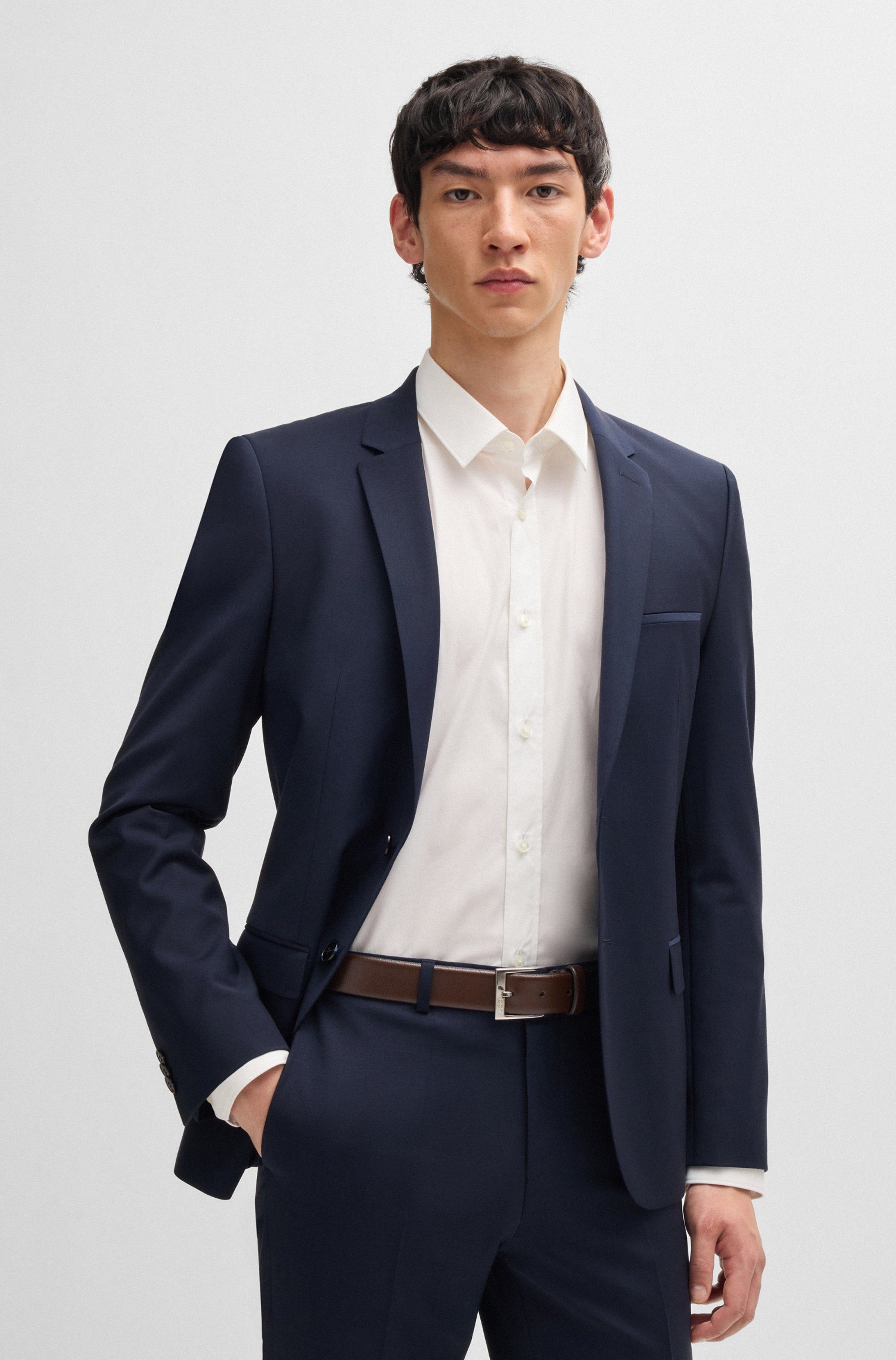 HUGO Leren riem geweven met logo-sluiting, glanzende zilverkleurige details