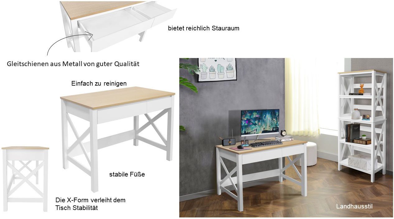 Home affaire Bureau SILBA 2 lades, landhuisstijl, home office, breedte 100 cm