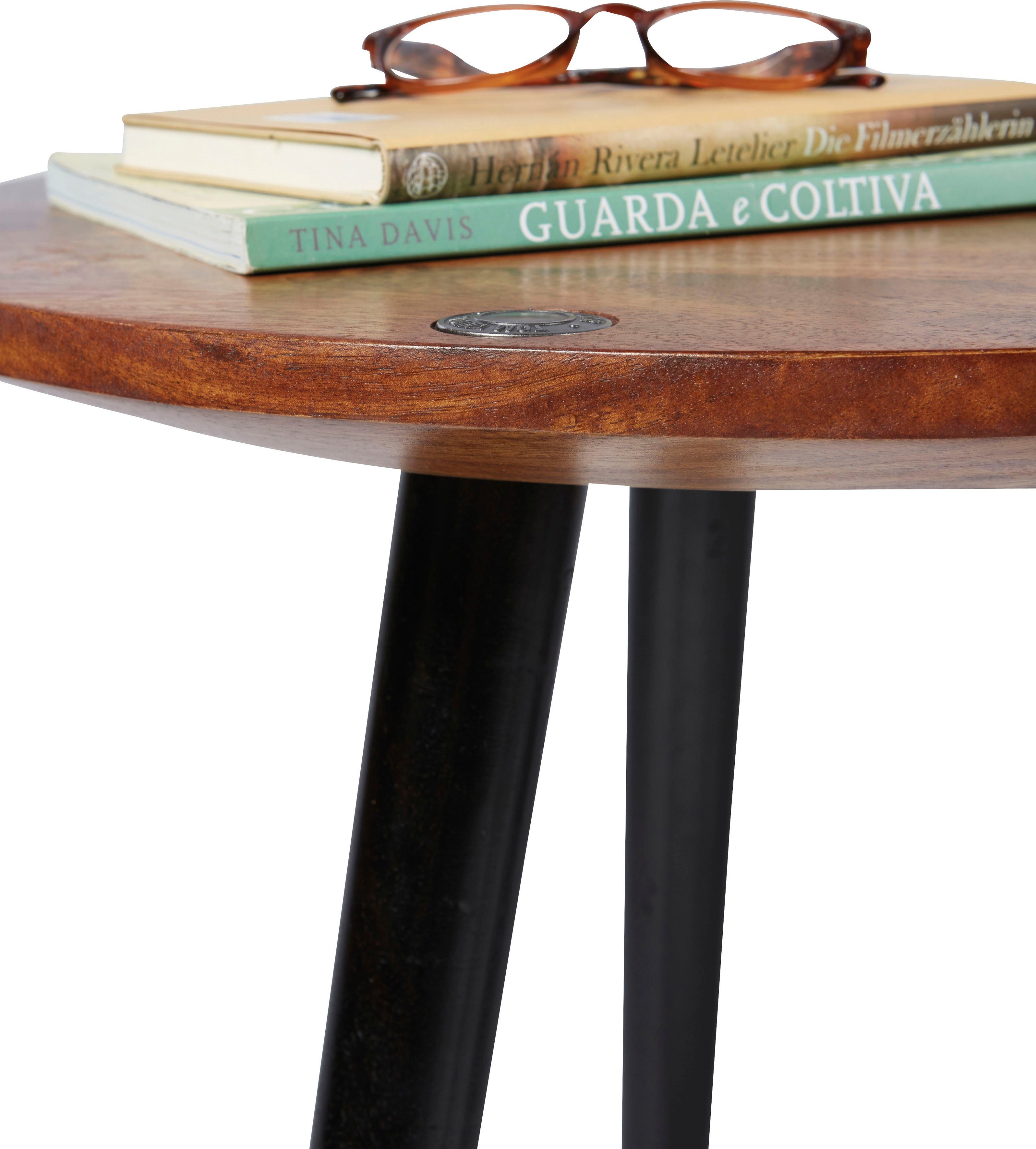 TOM TAILOR HOME Bijzettafel T-WOOD TABLE HIGH Bijzettafel met knoopdetail, donker mangohout en zwarte poten