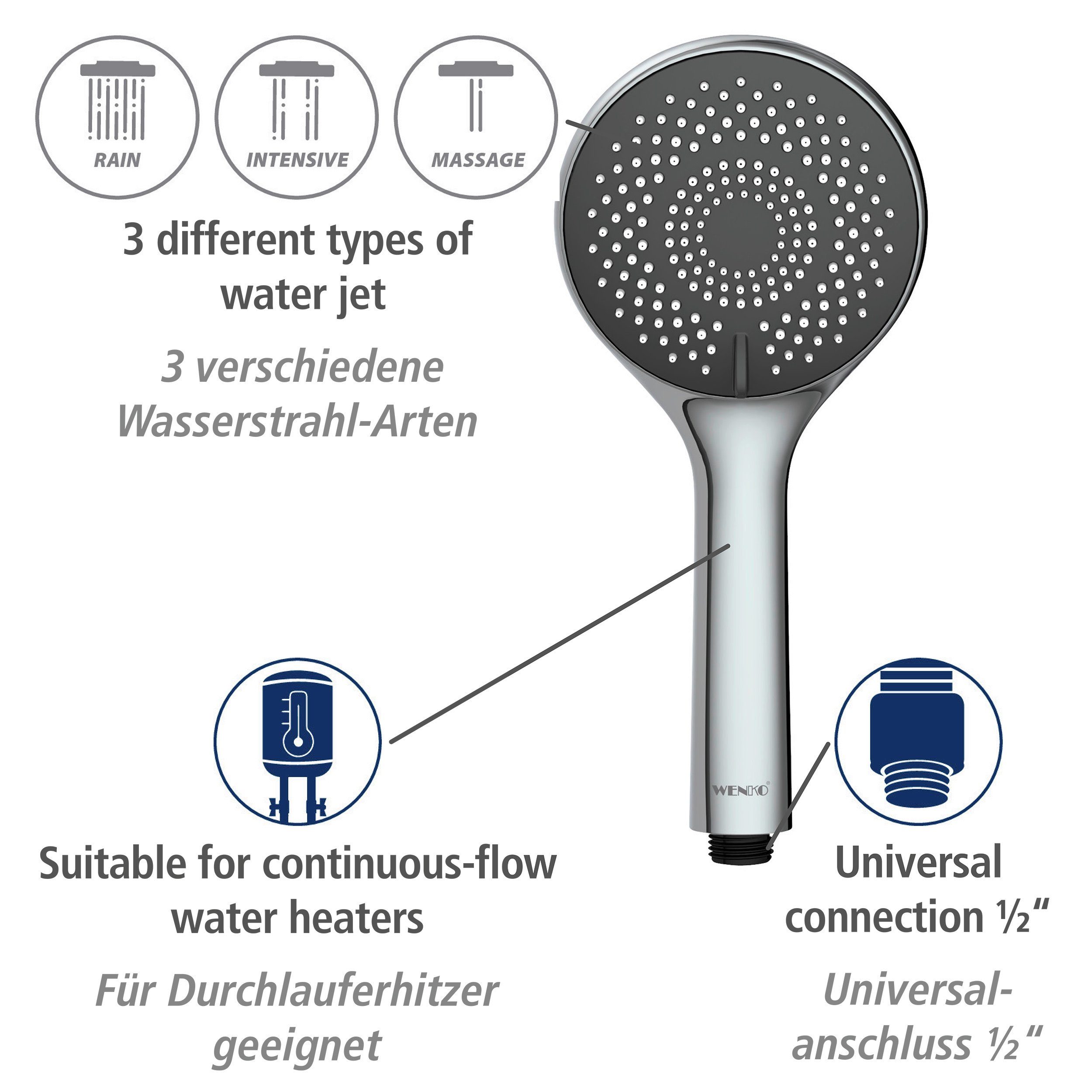 WENKO Douchestang-set Watersaving Chroom, lengte stang: 70 cm