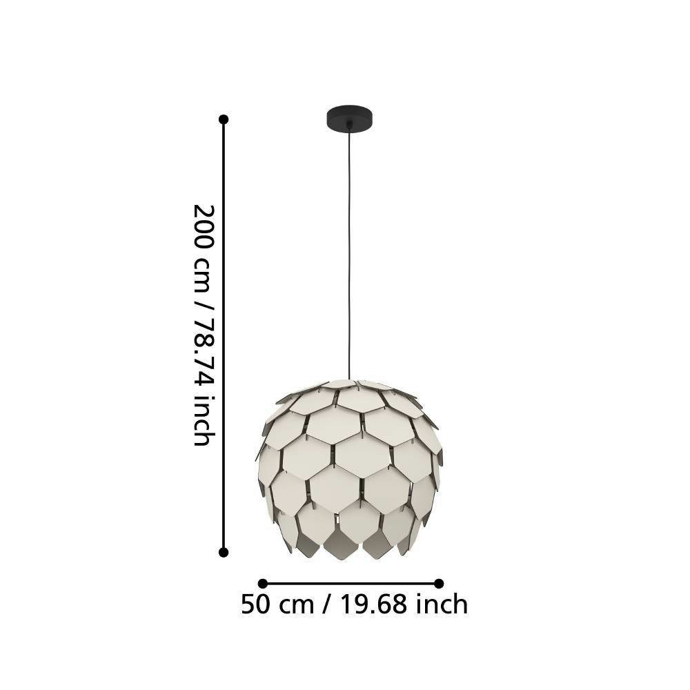EGLO Hanglamp MATTANZA Hanglamp, hout in lichtgrijs en metaal in zwart, E27, Ø 50 cm (1 stuk)