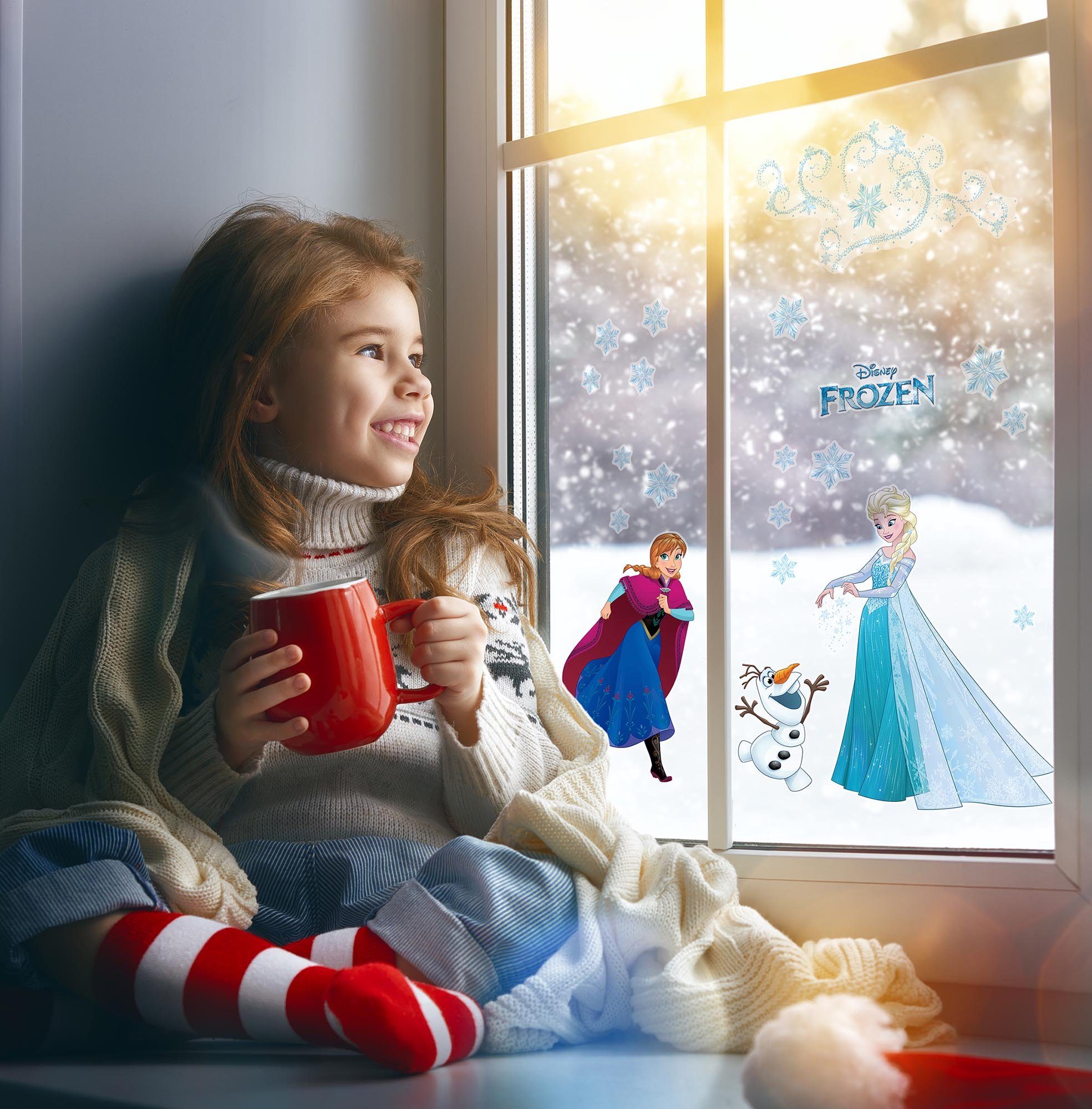 Komar Raamdecoratie Disney raamsticker - Frozen Snowflake - grootte 31 x 31 cm, 2 vellen (set, 26 stuks)