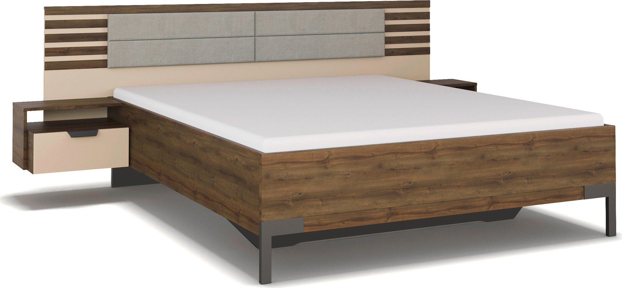 rauch Ledikant Bed Tweepersoons Futonbed BAREA met hangende nachtkastjes en hoofdbord met gestoffeerd kussen
