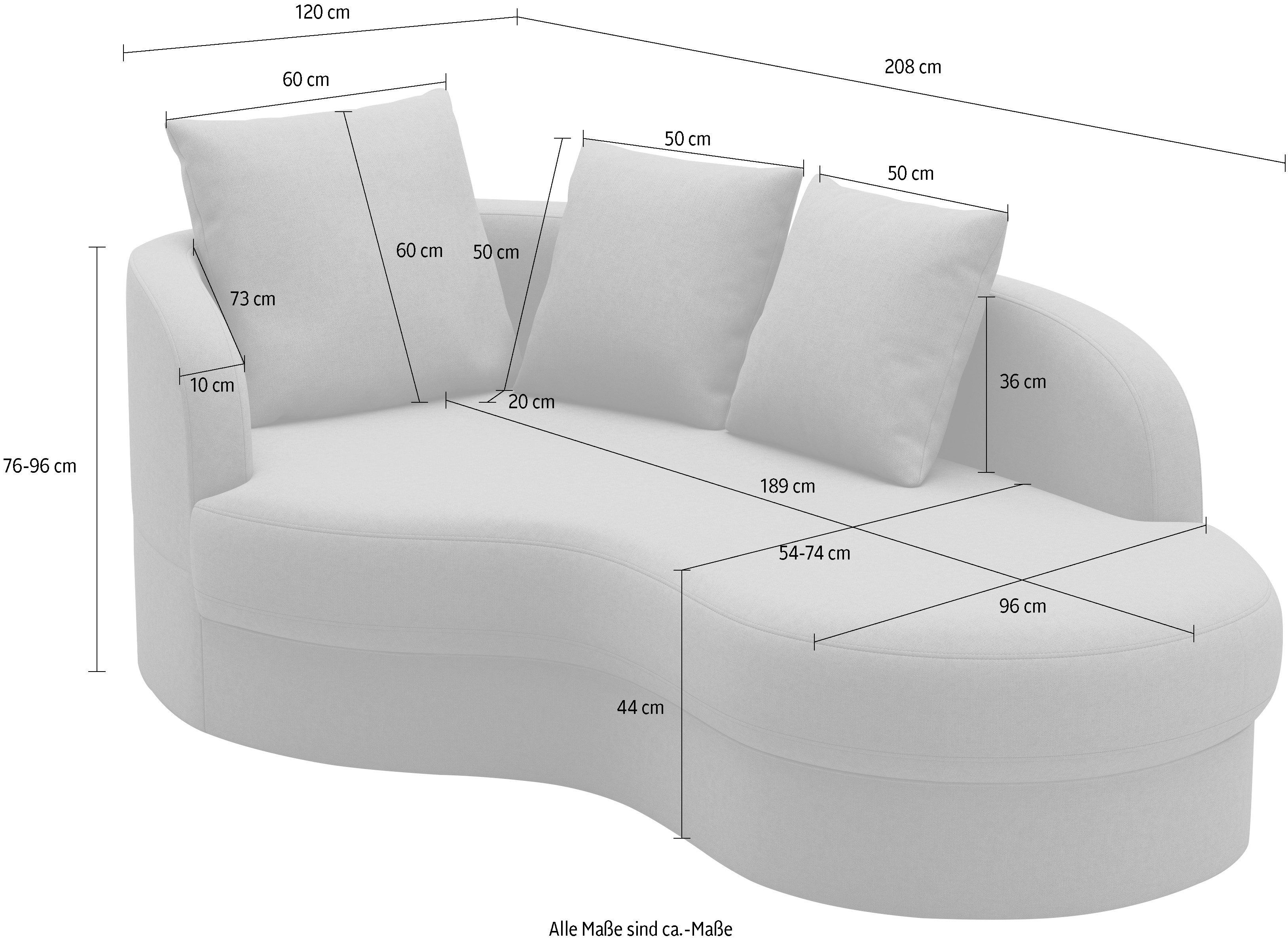 sit&more Récamier Samba moderne organische vorm, inclusief 3 losse rugkussens