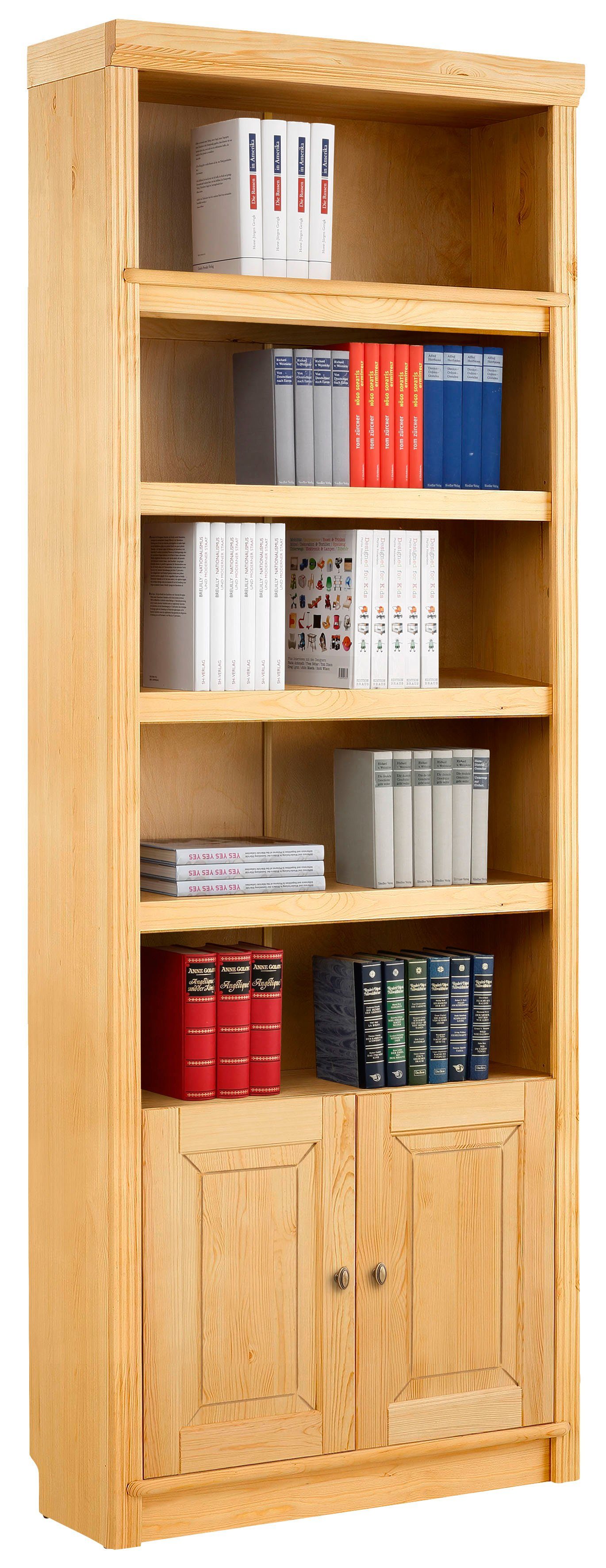 Home affaire Boekenkast Soeren van massief grenen, hoogte 220 cm, met 2 houten deuren, veel bergruimte boekenkasten maat 80 cm x 220 cm x 35 cm beige