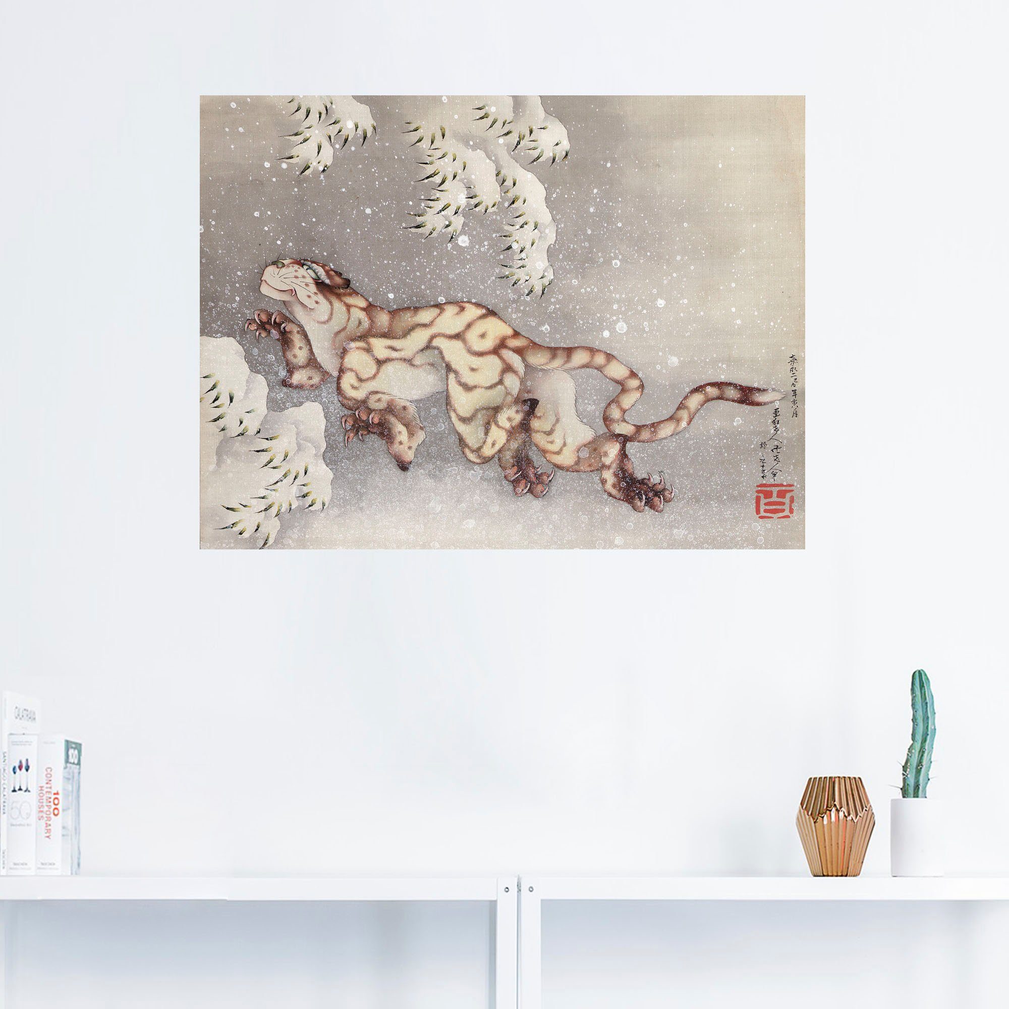 Artland Artprint Tijger in een sneeuwstorm. Edo-tijd als artprint op linnen, muursticker in verschillende maten