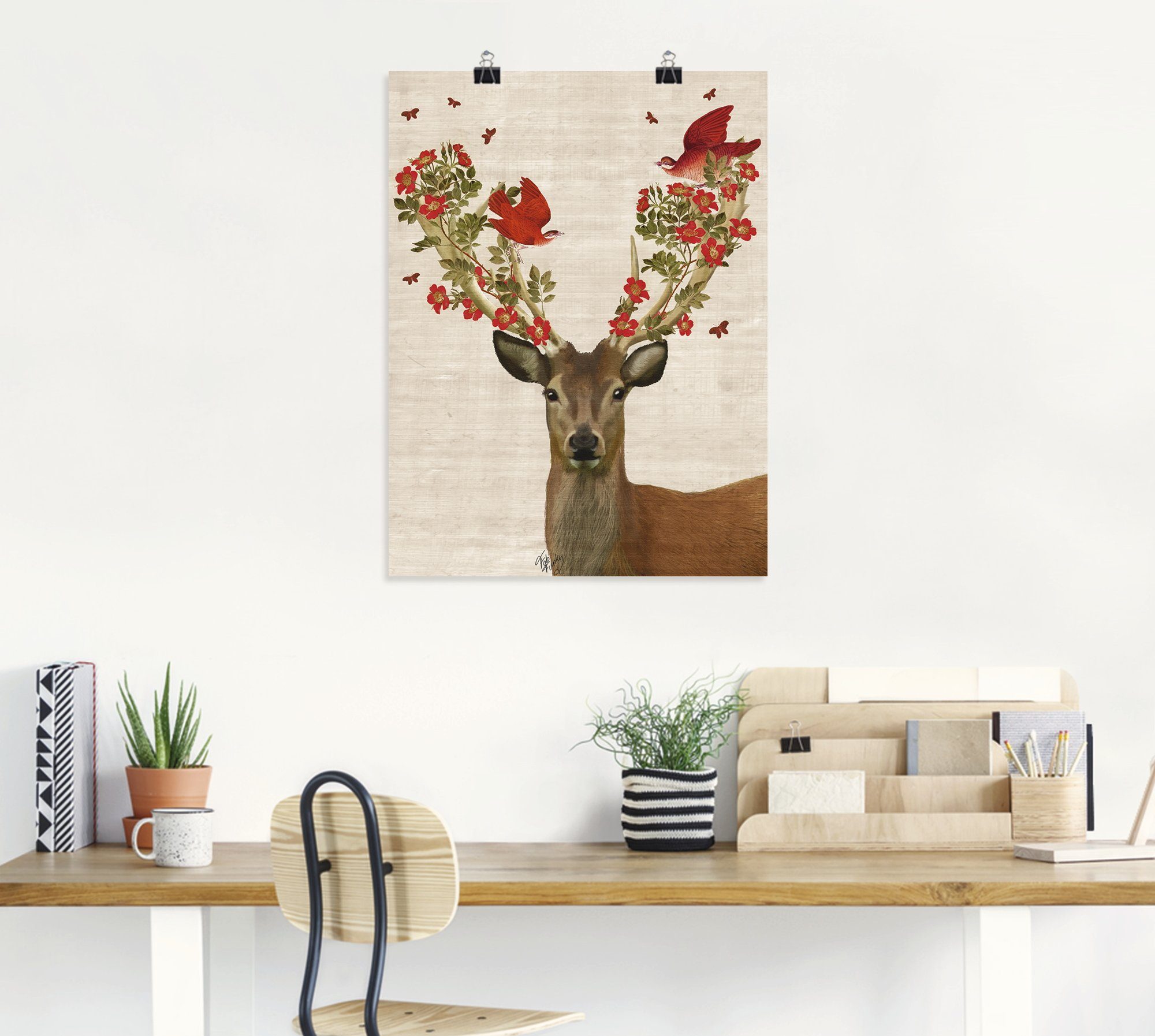 Artland Artprint Edelhert en vogels liefde als artprint op linnen, poster, muursticker in verschillende maten