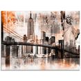 artland print op glas new york skyline collage v (1 stuk) oranje