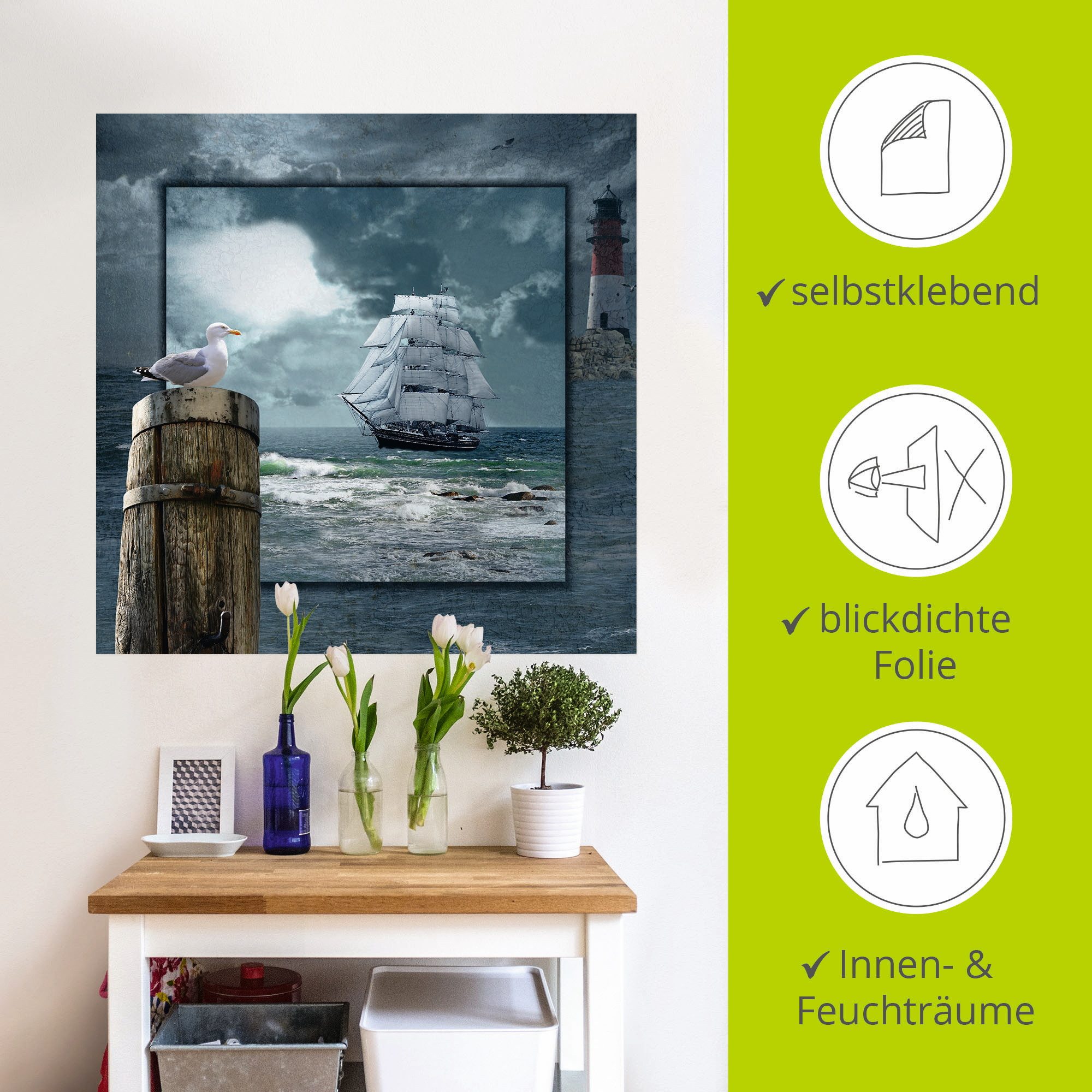 Artland Artprint Maritieme collage met zeilschip als artprint op linnen, poster, muursticker in verschillende maten