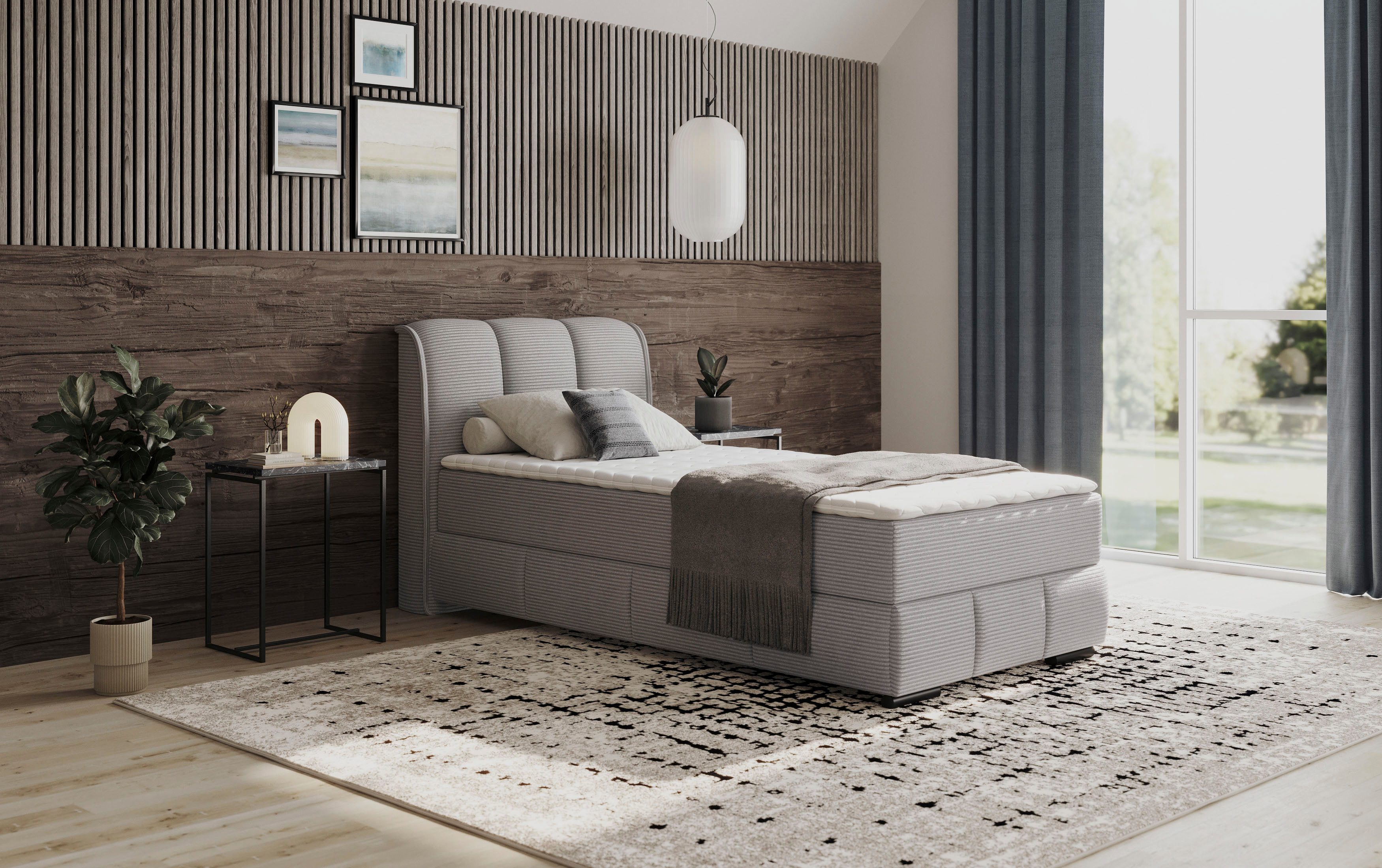 Mr. Couch Boxspring Bethany met bedkist, incl. matras Topmatras en sierkussen, in verschillende hardheden beschikbaar boxsprings grijs