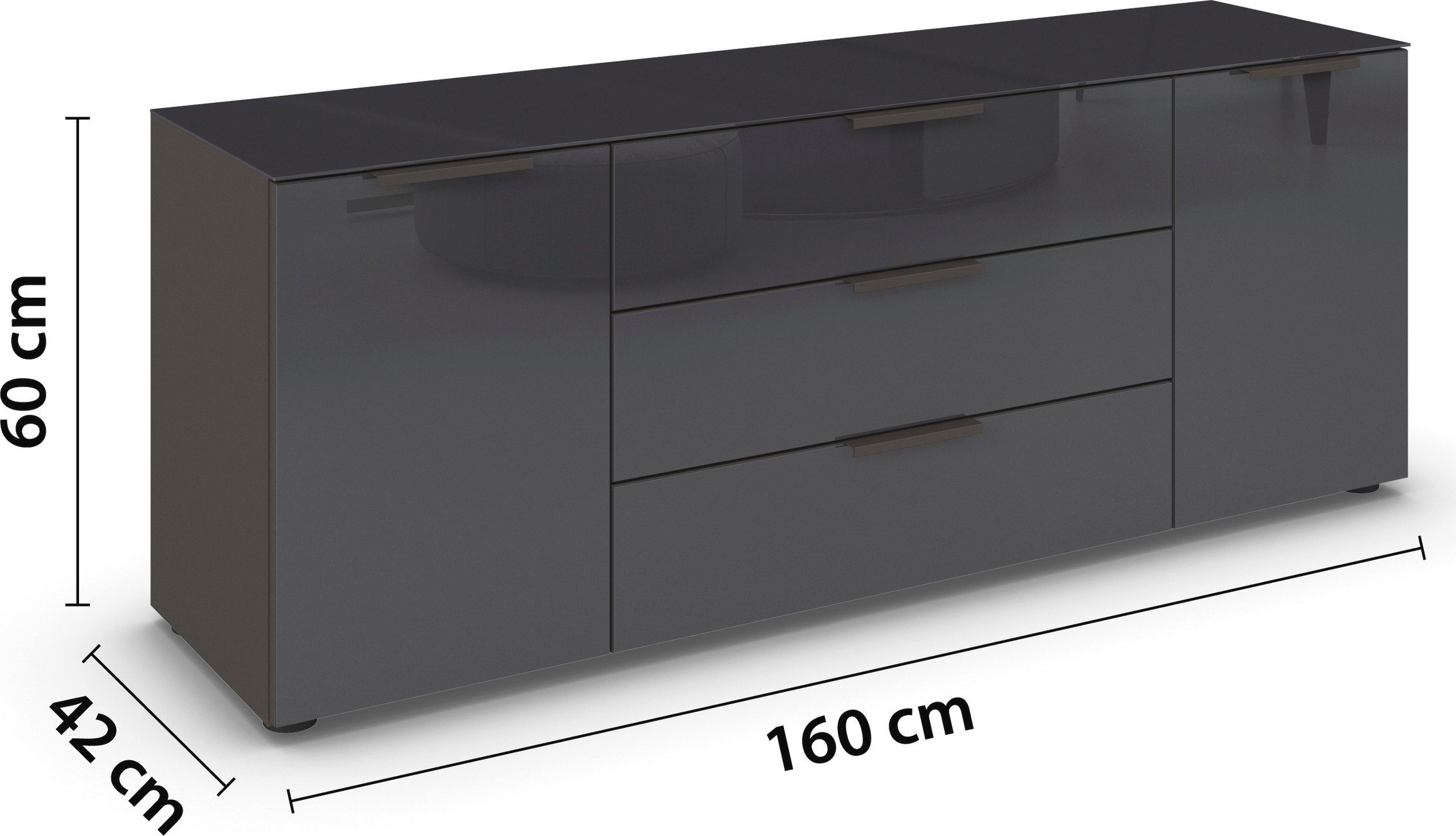 rauch Kast met laden en deuren Commode deurkast sideboard combikast FLIPP met glasfront 2-deurs, 3 lades, soft-close functie, bovenblad en glazen front
