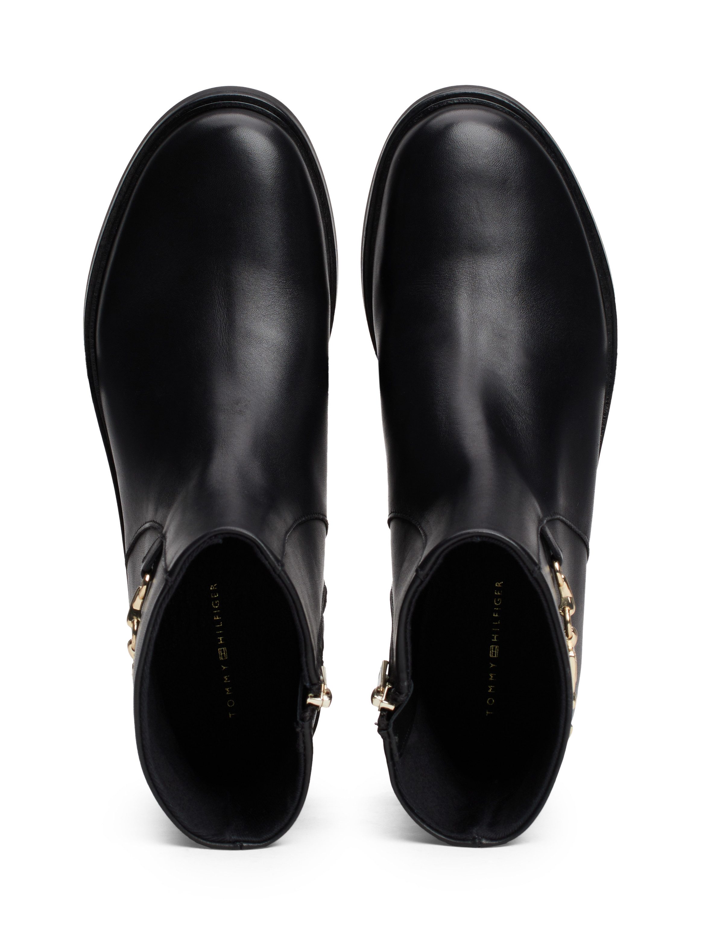 Tommy Hilfiger Laarsjes TH CHAIN LEATHER LOW BOOTIE blokhak, business schoen, ankleboots met gouden decoratieve ketting