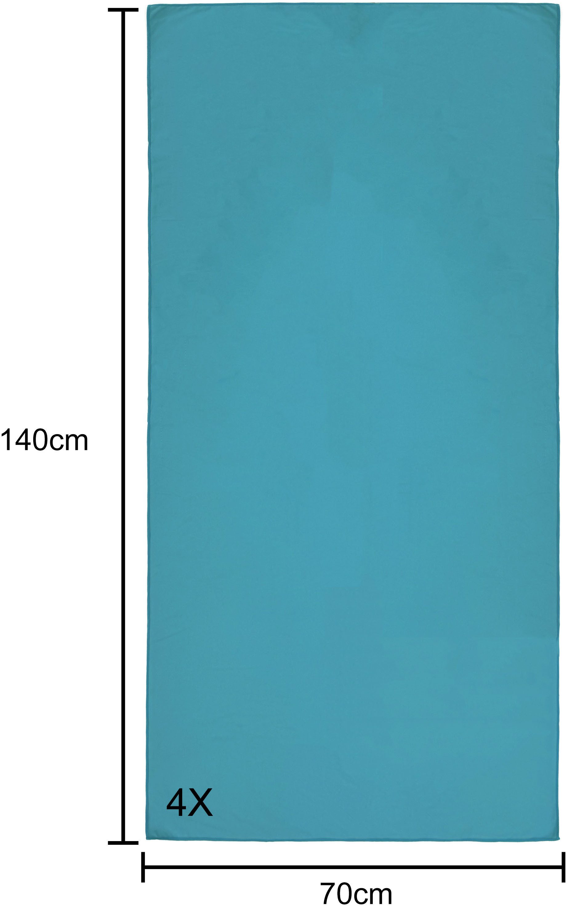 my home Reishanddoek Xavi, 4 x 70x140cm ideaal als sporthanddoek, reis handdoek als serie en set, zeer licht, compact, sneldrogend, microvezel (4 stuks)