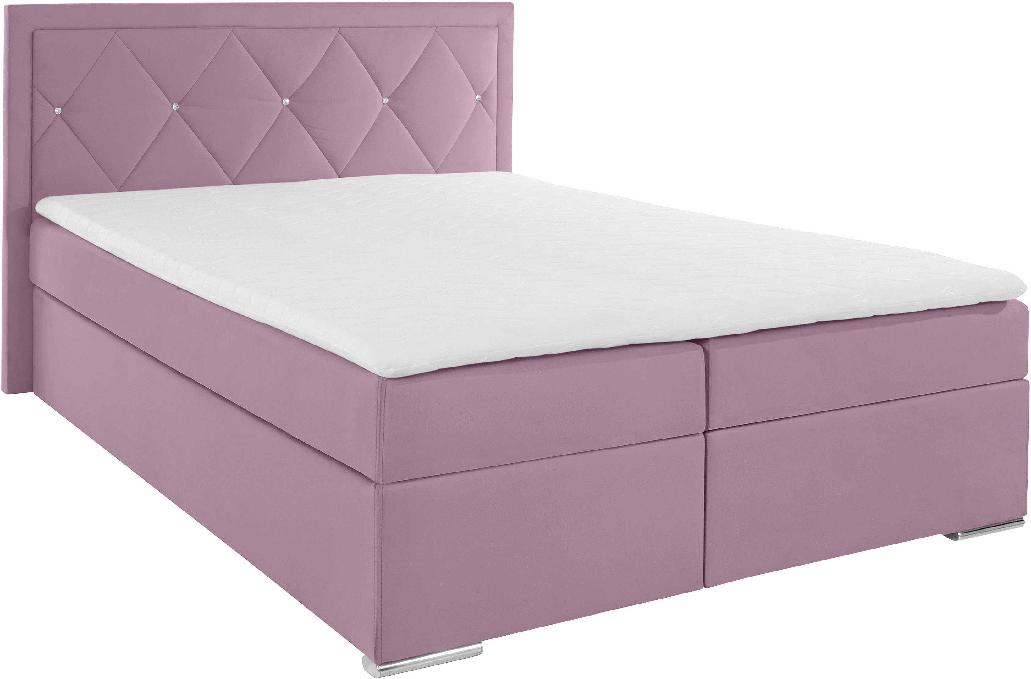 Leonique Boxspring Alfie, bestseller, optioneel met bedlade met strassteentjes in het hoofdbord, h2, h3 en h4 ter keuze