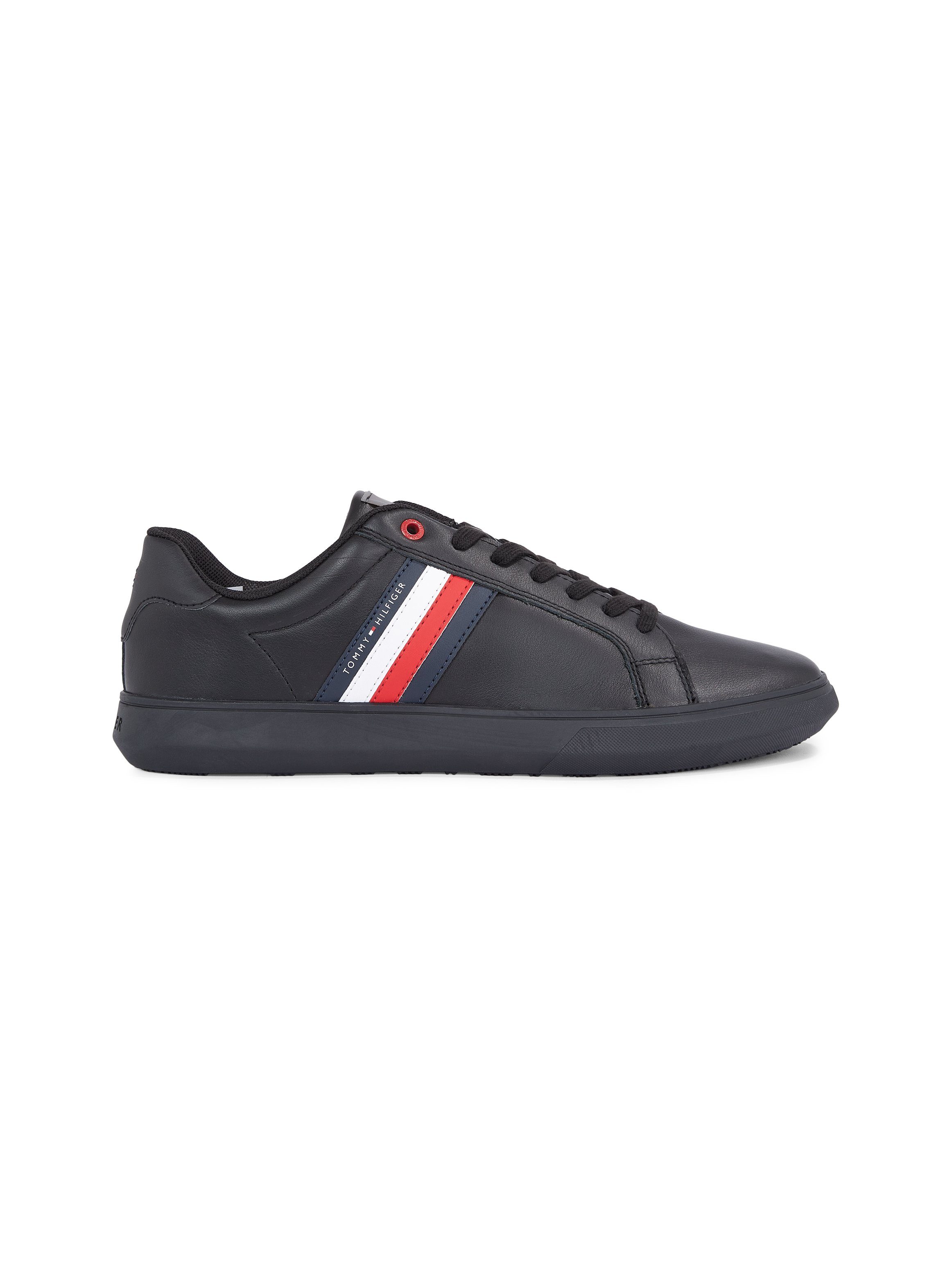 Tommy Hilfiger Sneakers ESSENTIAL LEATHER CUPSOLE met typische strepen, vrijetijdsschoen, lage schoen, veterschoen