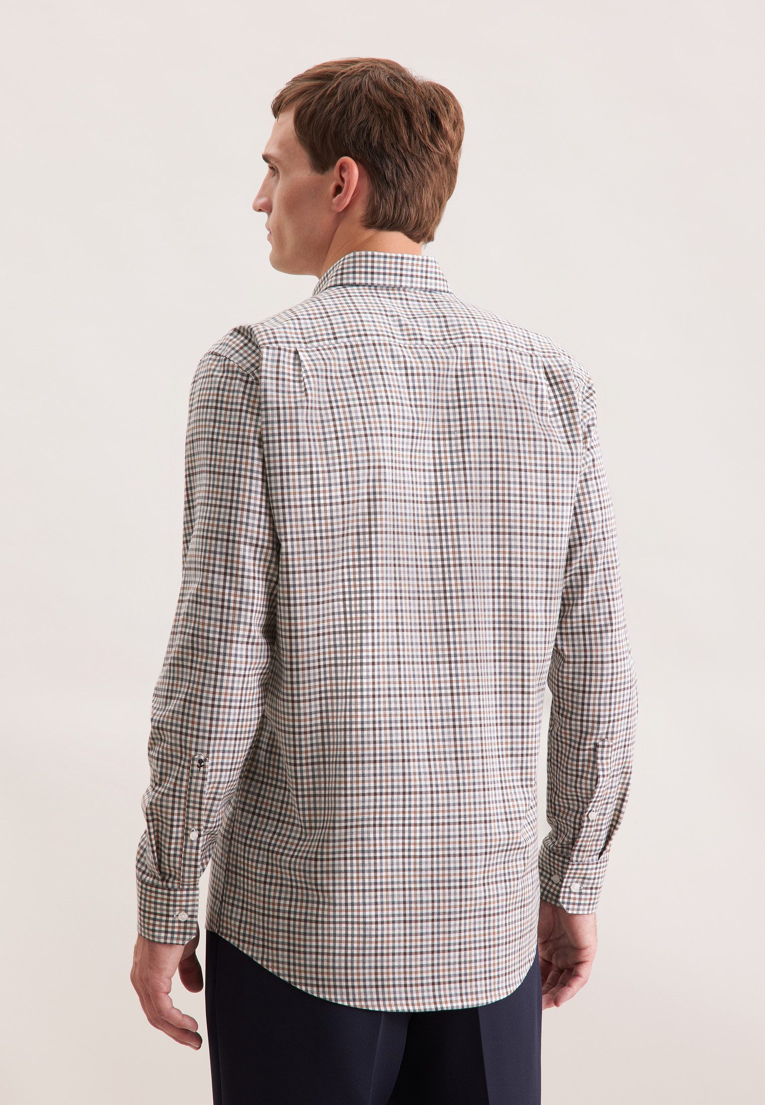 seidensticker Flanellen overhemd Zwarte roos Regular 1/1 Button-down kraag ruit