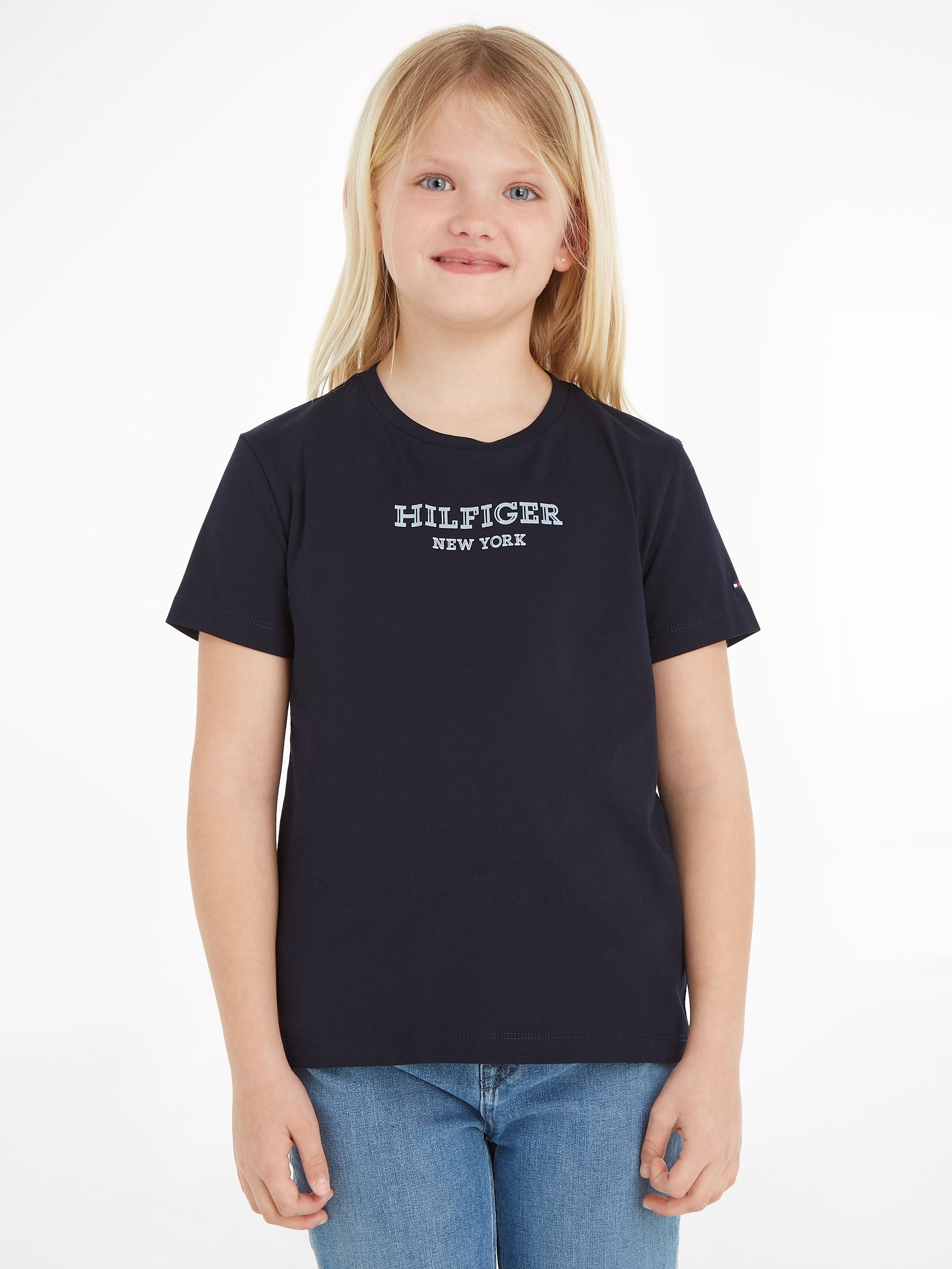 Tommy Hilfiger T-shirt MONOTYPE met tekst zwart Meisjes Katoen Ronde hals 110
