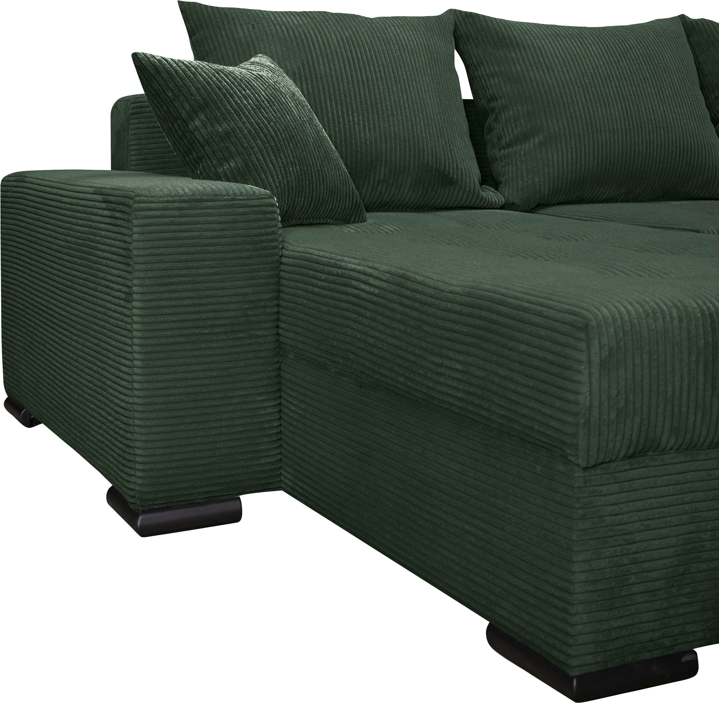 COLLECTION AB Zithoek XL-Josy U-vorm, breedte 313 cm, cord-/mix incl. bedfunctie, bedlade, met 4 gelijk grote rugkussens