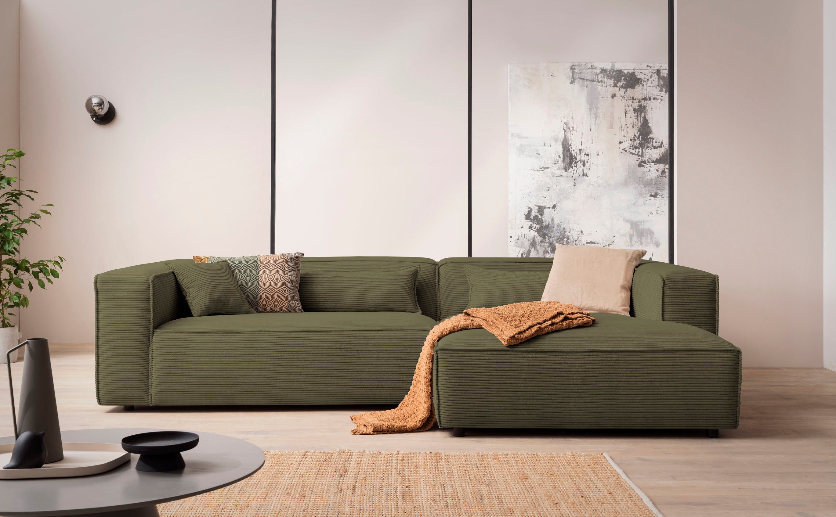 LeGer Home by Lena Gercke Hoekbank PIARA XXL, Big-sofa in cord of linnenlook, L-vorm, met biesnaad
