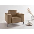 otto products fauteuil cilla naar keuze fijne structuurstof van gerecycled materiaal of semi-anilineleer: duurzaam premium-leer met olijfbladlooiing bruin