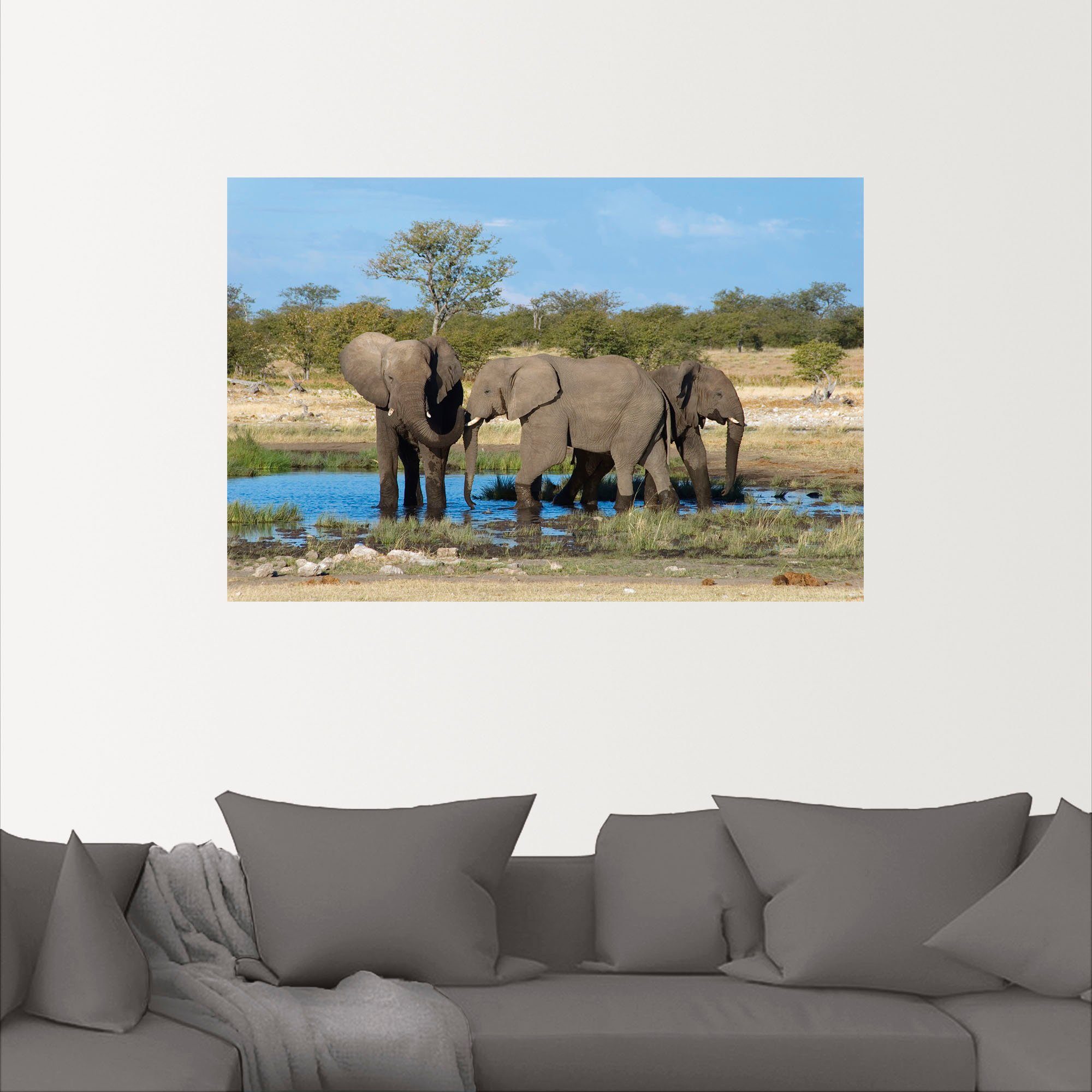 Artland Artprint Afrikaanse olifant EtoshaNationalpark als artprint op linnen, muursticker in verschillende maten