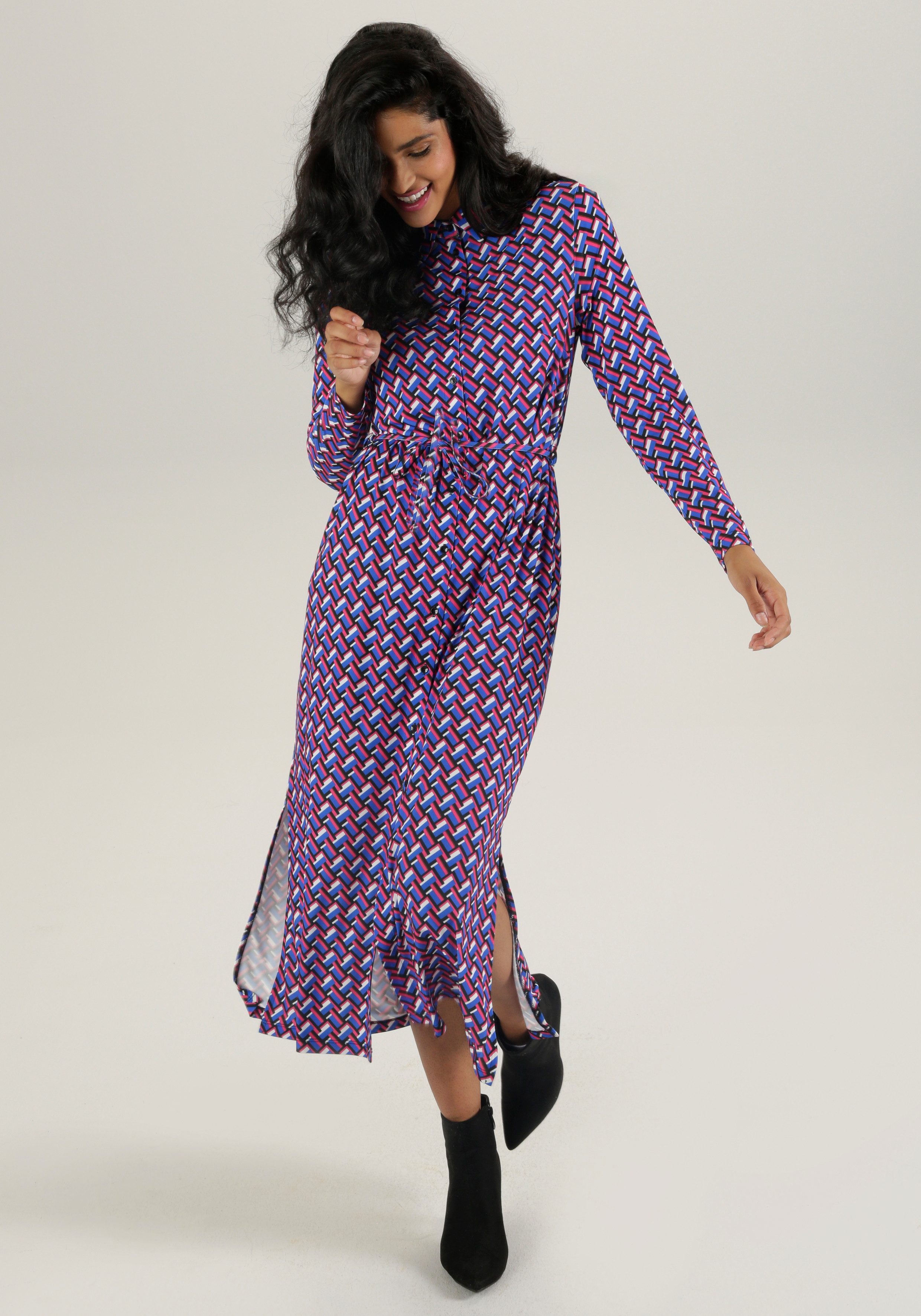Aniston SELECTED Maxi-jurk met zijsplitten (Met een afneembare bindstrik) dames maxi-jurken maat 42 multicolor