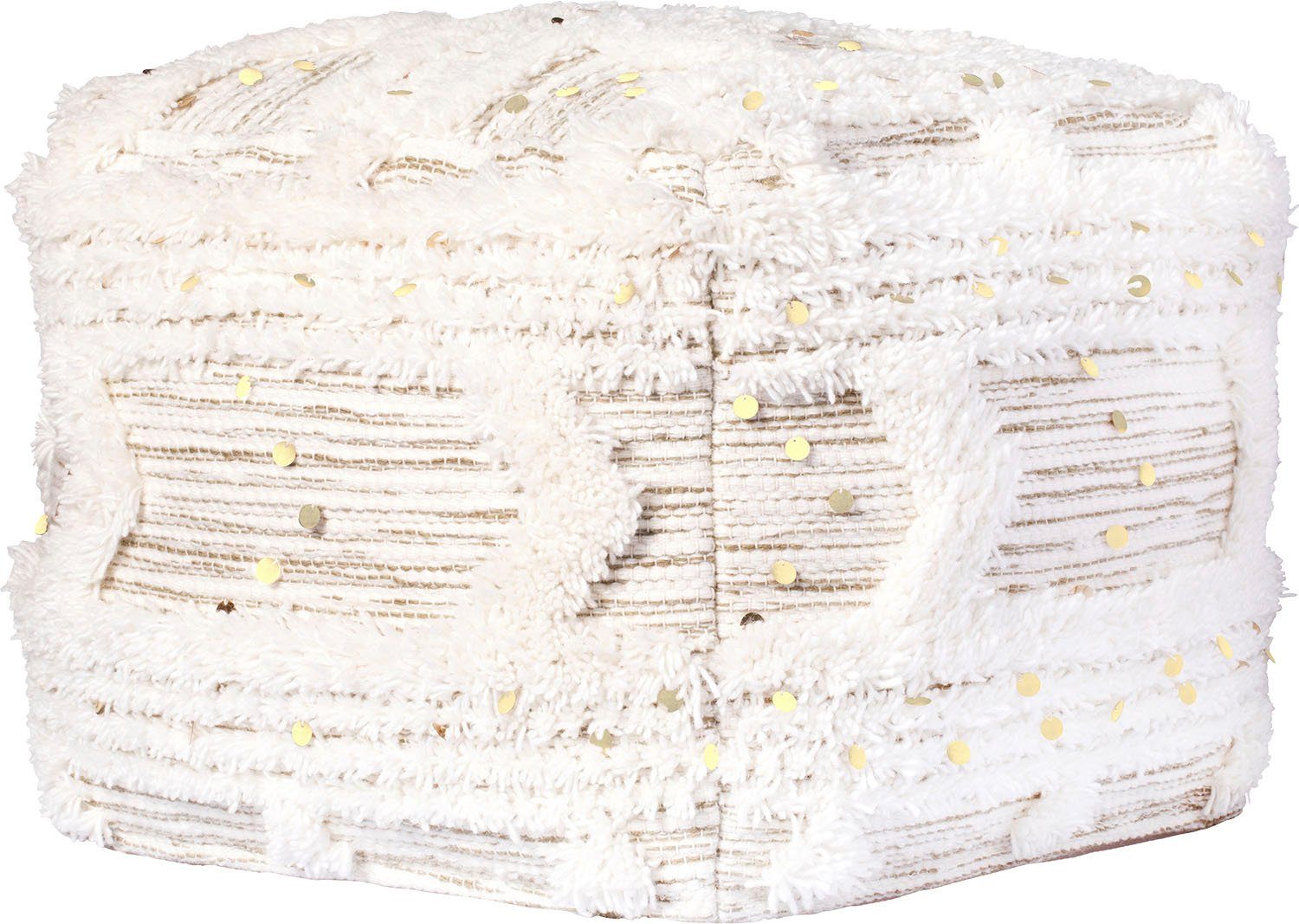 Kayoom Poef Bohist 425 50cm x 50cm, Structuren met franjes en kwasten handgemaakt, uniek, zeer goed te combineren, veelzijdig in gebruik (1 stuk)