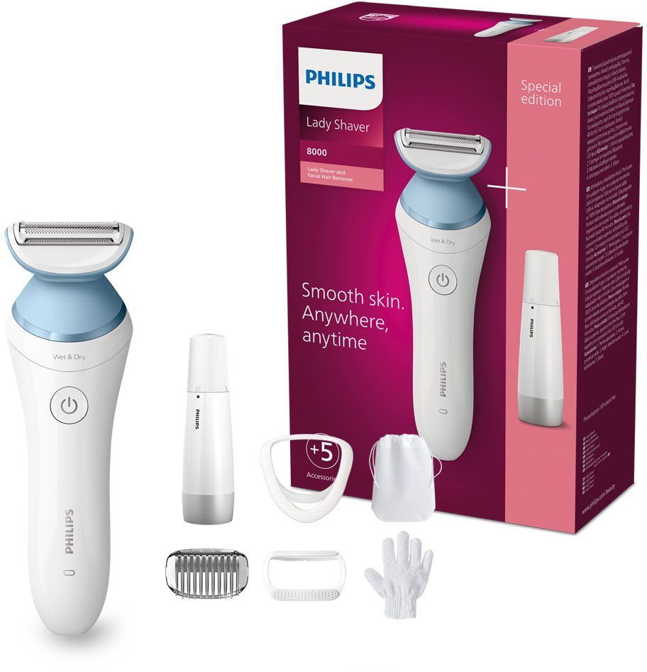 Philips Ladyshave SatinShave Advanced BRL166/91 nat of droog, inclusief gezichtshaartrimmer,...