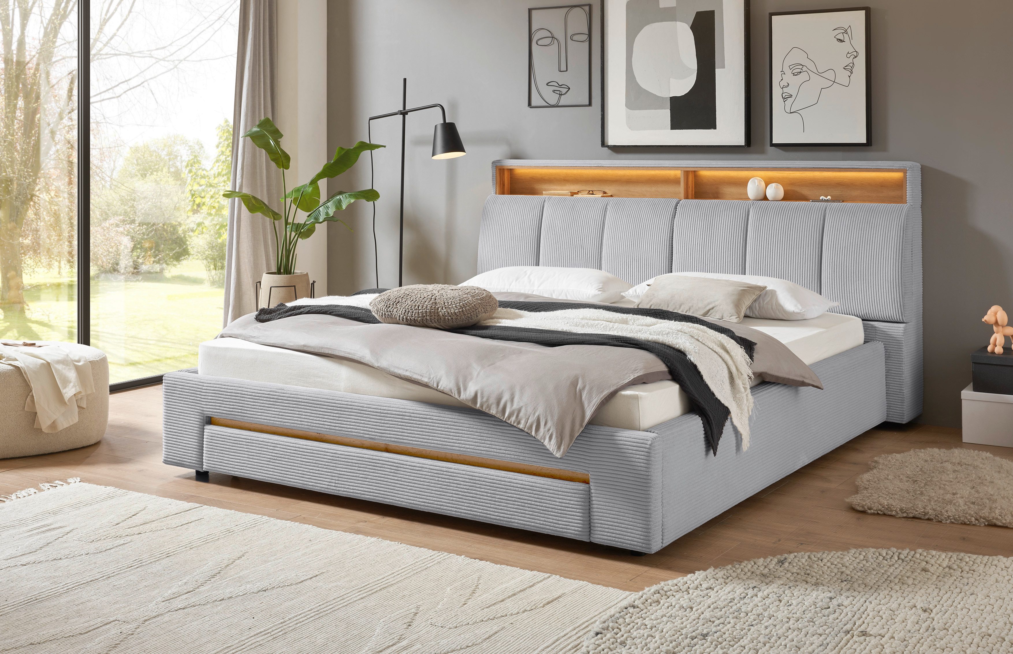 INOSIGN Gestoffeerd bed CiTY/GiRON,, gepolsterd opbergbed, met LED-verlichting Bedkisten met hondenbed of als opbergruimte, opklapbare hoofdeinden