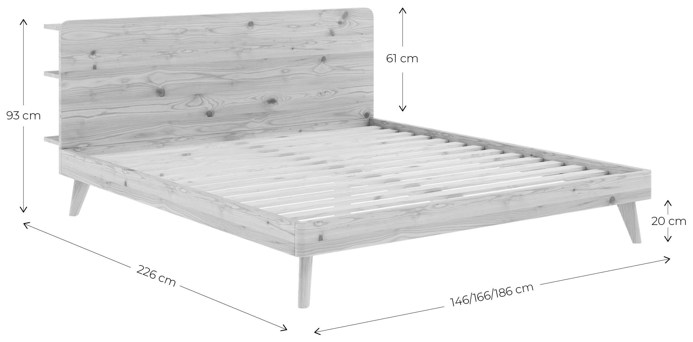 Karup Bedframe RETREAT BED van massief grenen met lattenbodem, hoofdbord met 3 legplanken