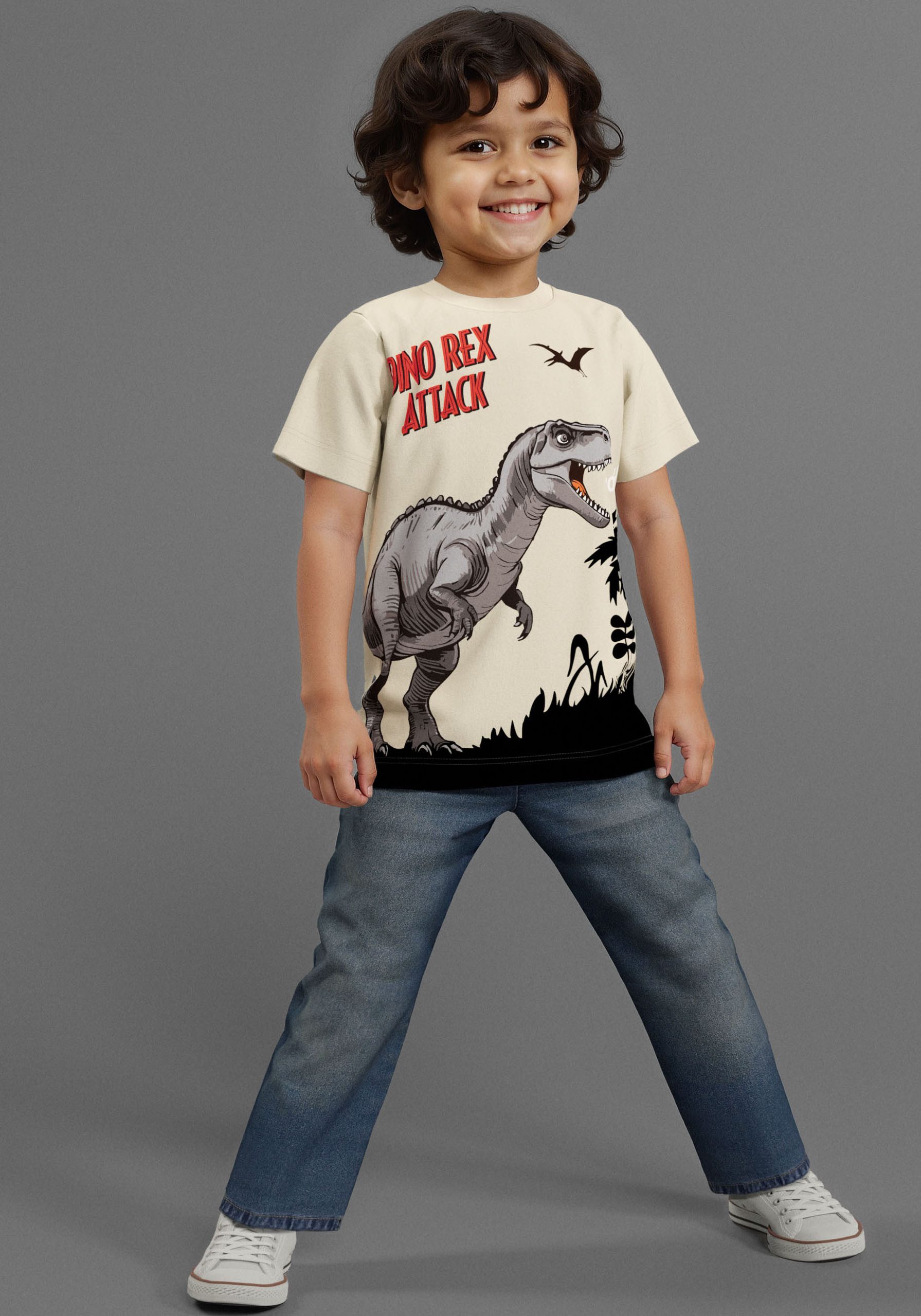 KIDSWORLD T-shirt Druk: DINO REX AANVAL
